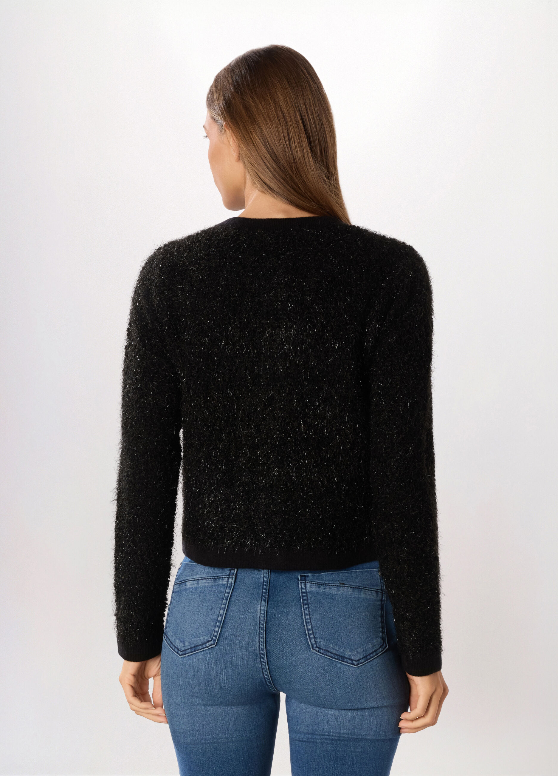 Cardigan tricot con filo lurex donna_1