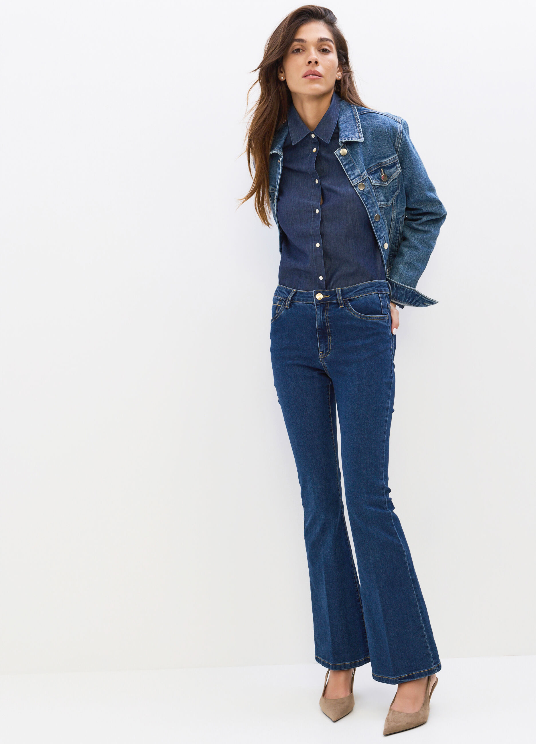 Treggings Flare Fit in denim stretch misto cotone donna_0