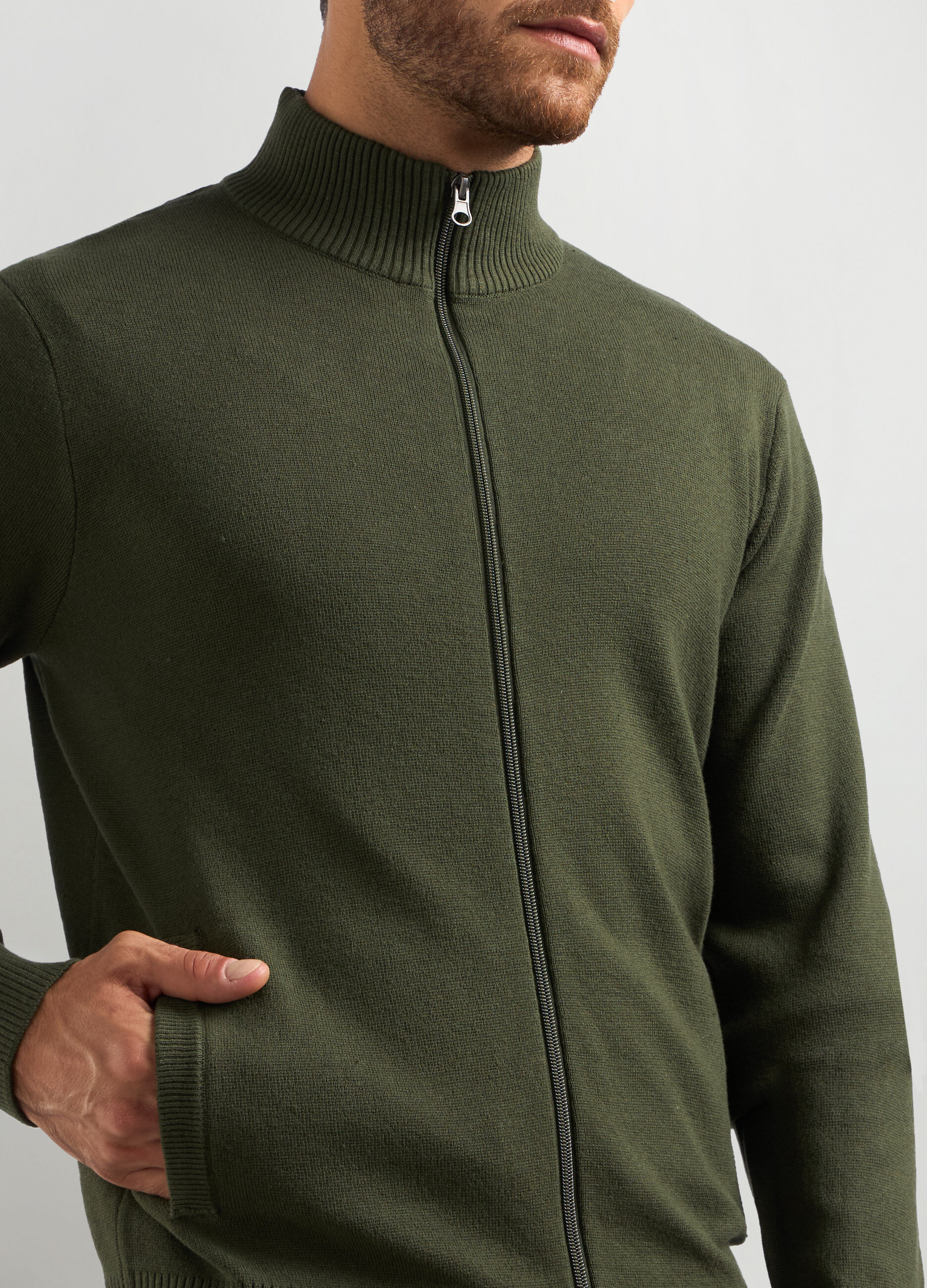 Cardigan collo alto in misto cotone uomo_2