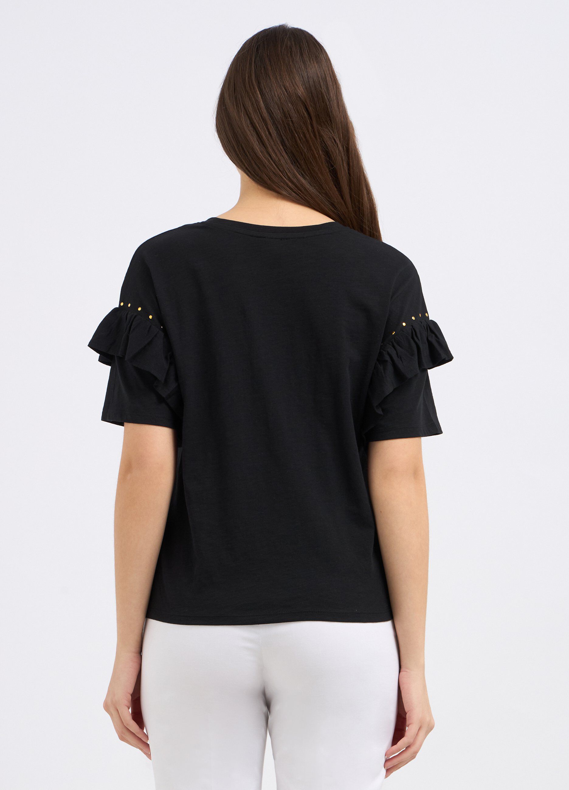 T-shirt in puro cotone con rouches e strass donna_1