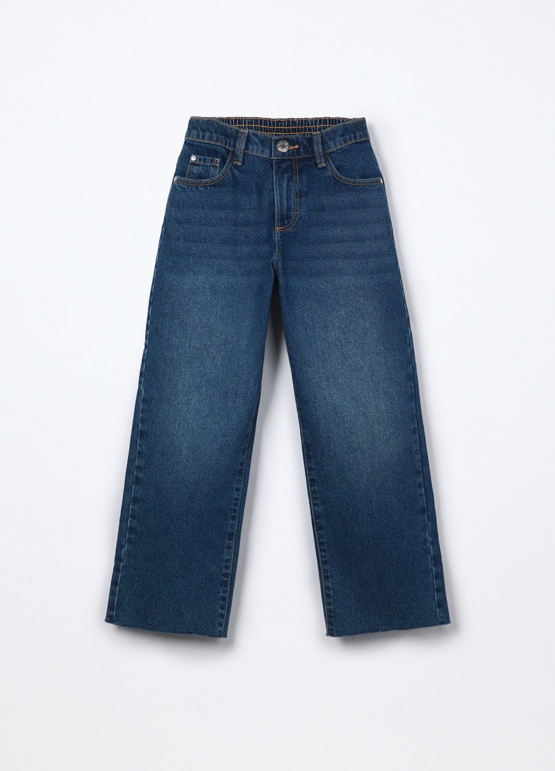 Pantaloni wide leg in denim di puro cotone ragazza_0