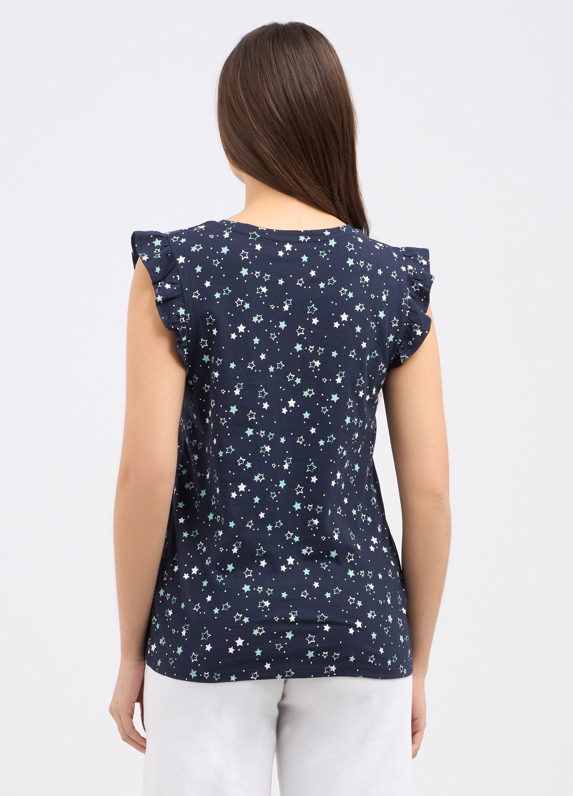 Canotta in puro cotone con rouches su spalle donna_1