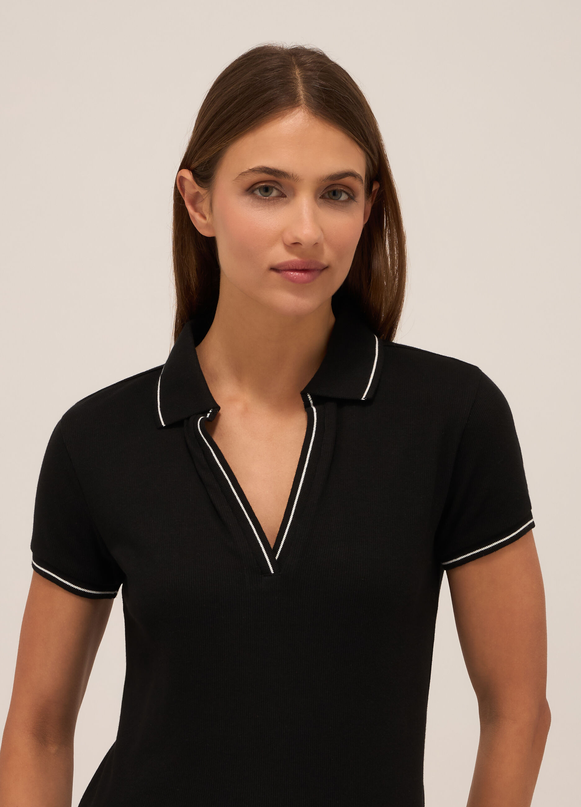 Polo in costina di cotone stretch donna_2