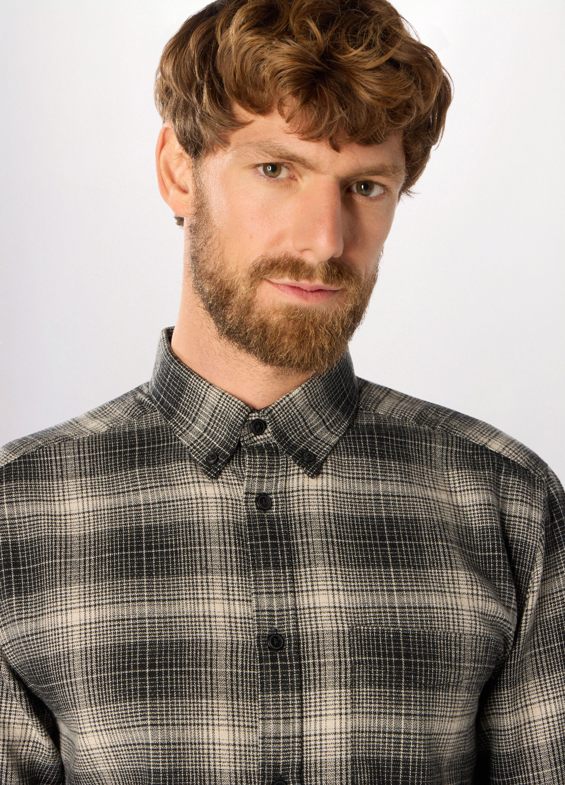 Camicia in flanella misto cotone a quadri uomo_2