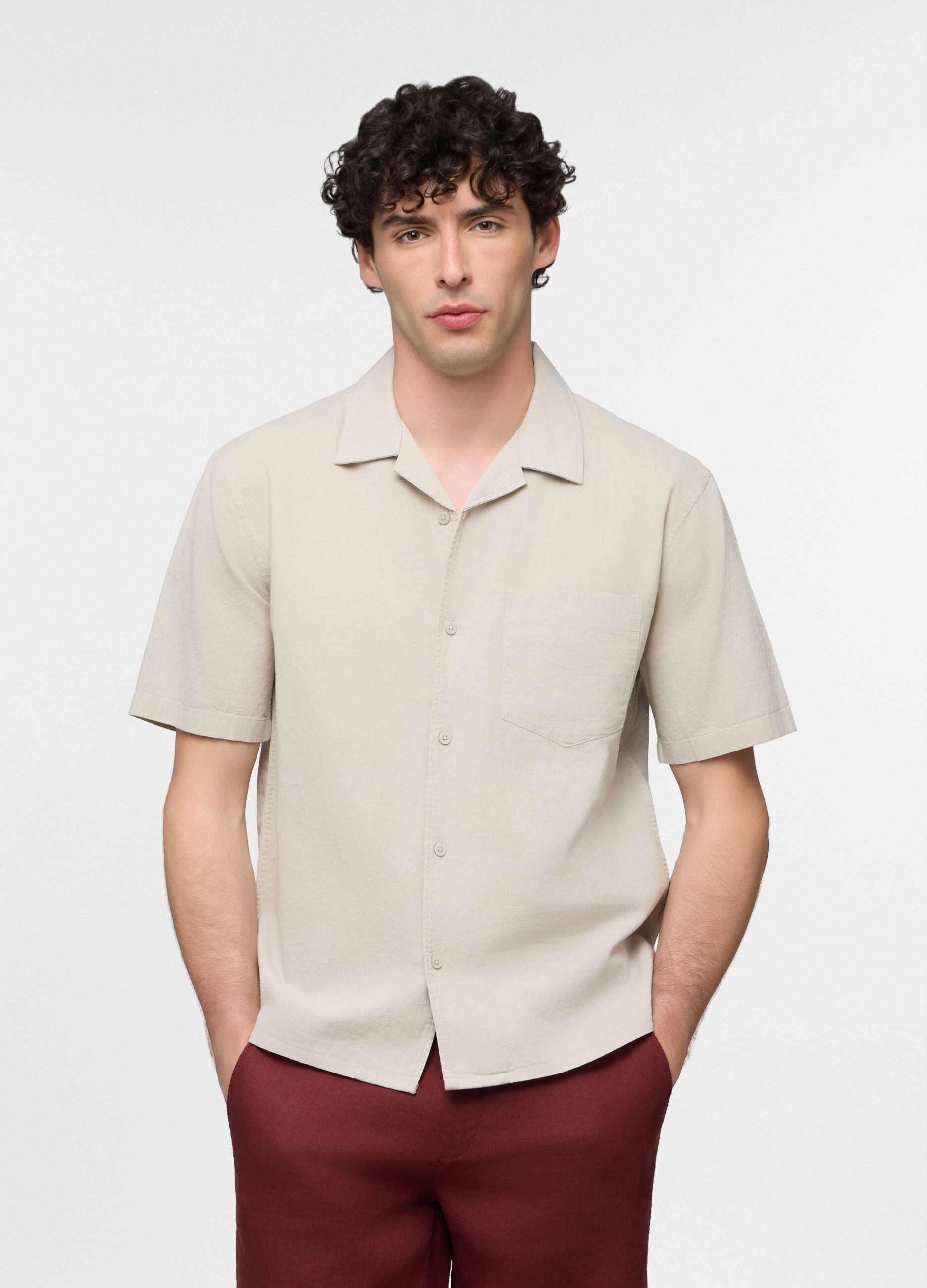 Camicia a maniche corte con taschino uomo_0