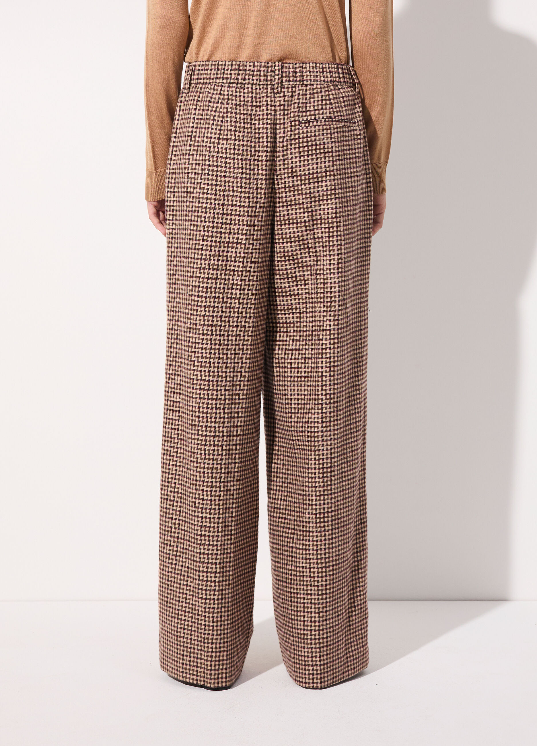 Pantalone palazzo a quadri in misto lana donna_2
