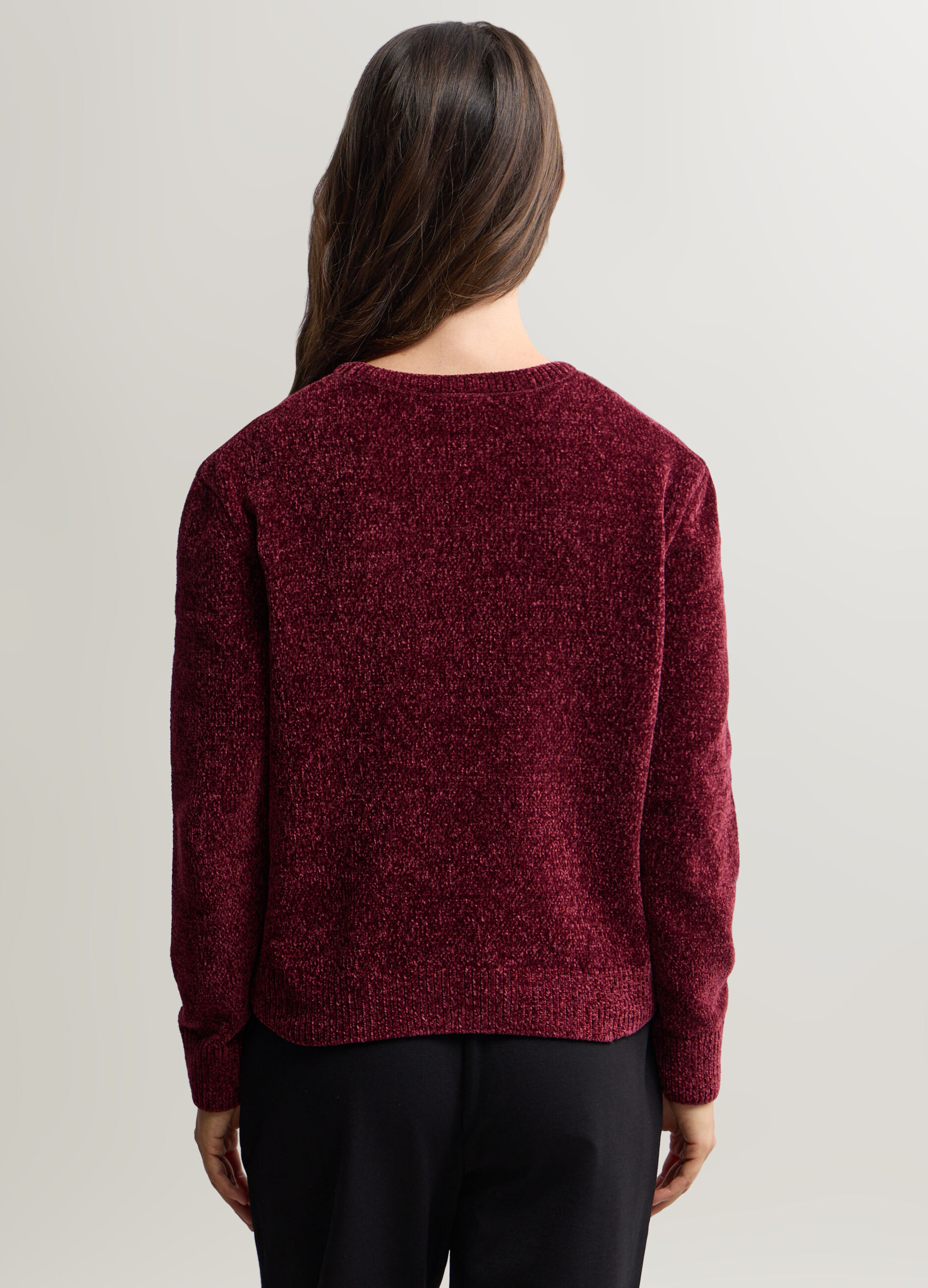 Maglione girocollo rasato in ciniglia donna_1