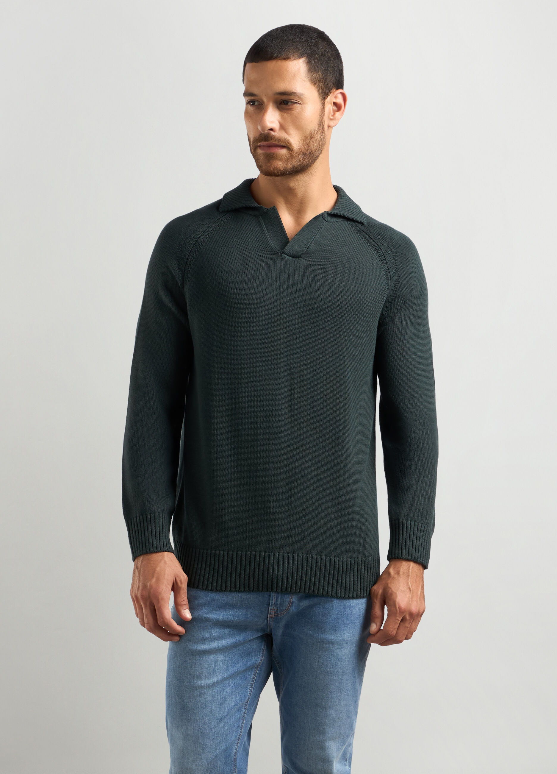 Maglione colletto polo in misto cotone uomo_0