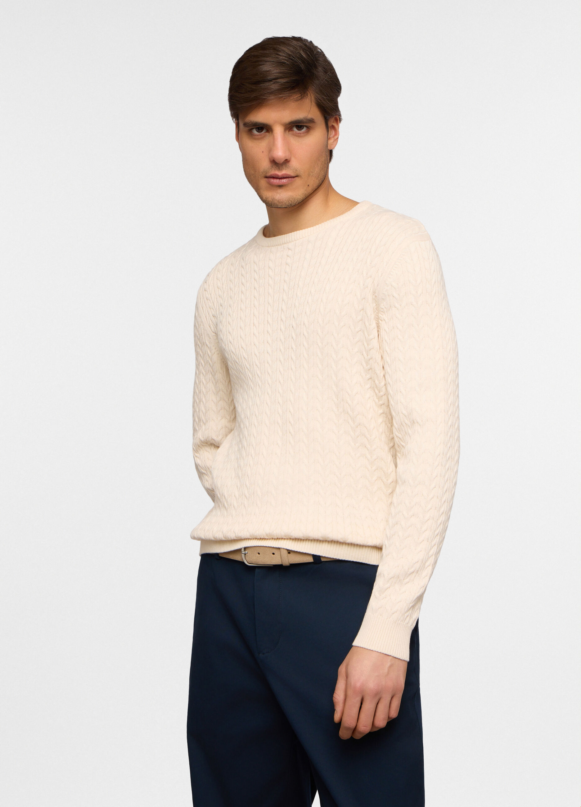 Maglione girocollo in maglia a treccia uomo_0