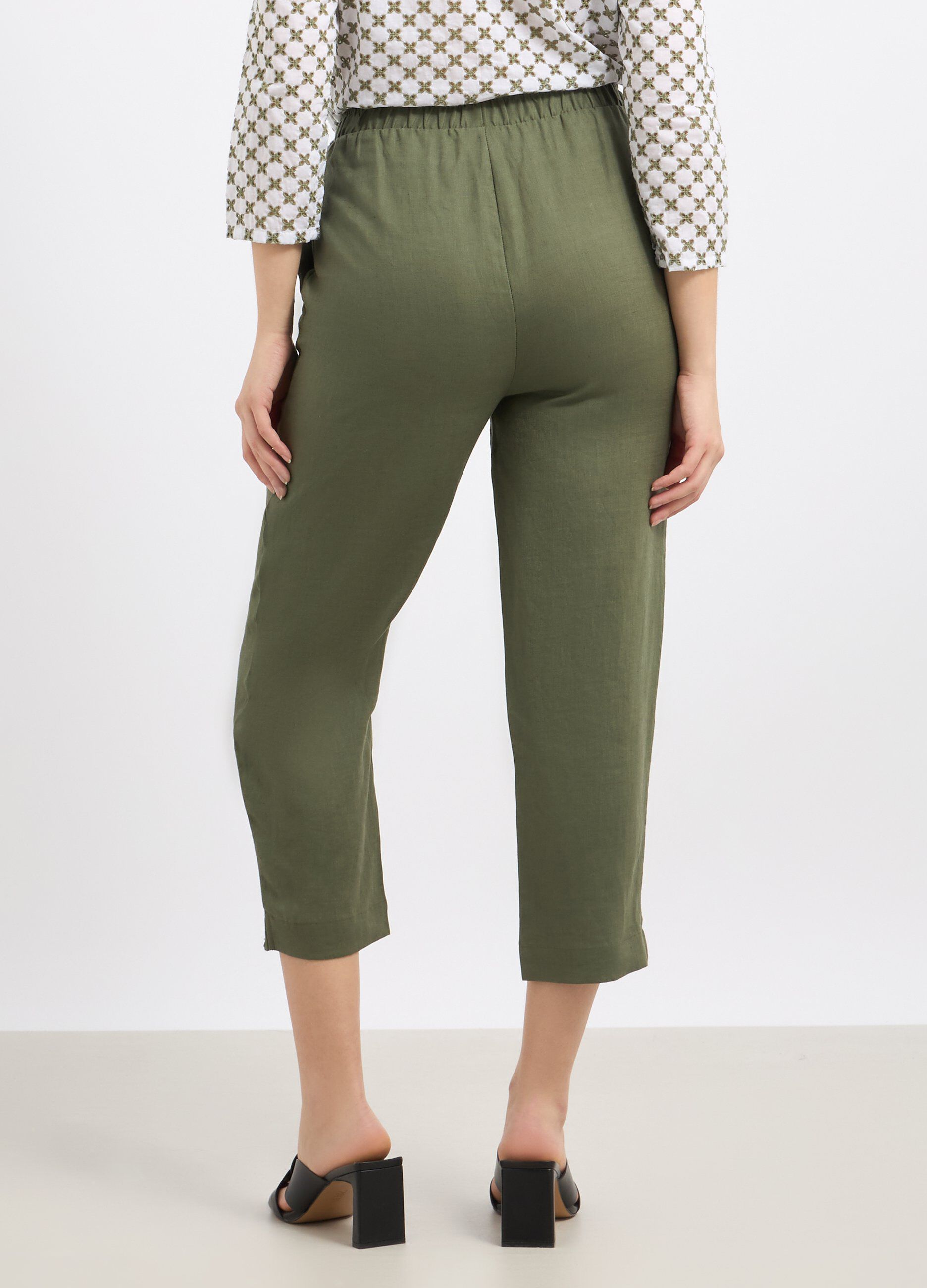 Pantaloni cropped in puro lino donna