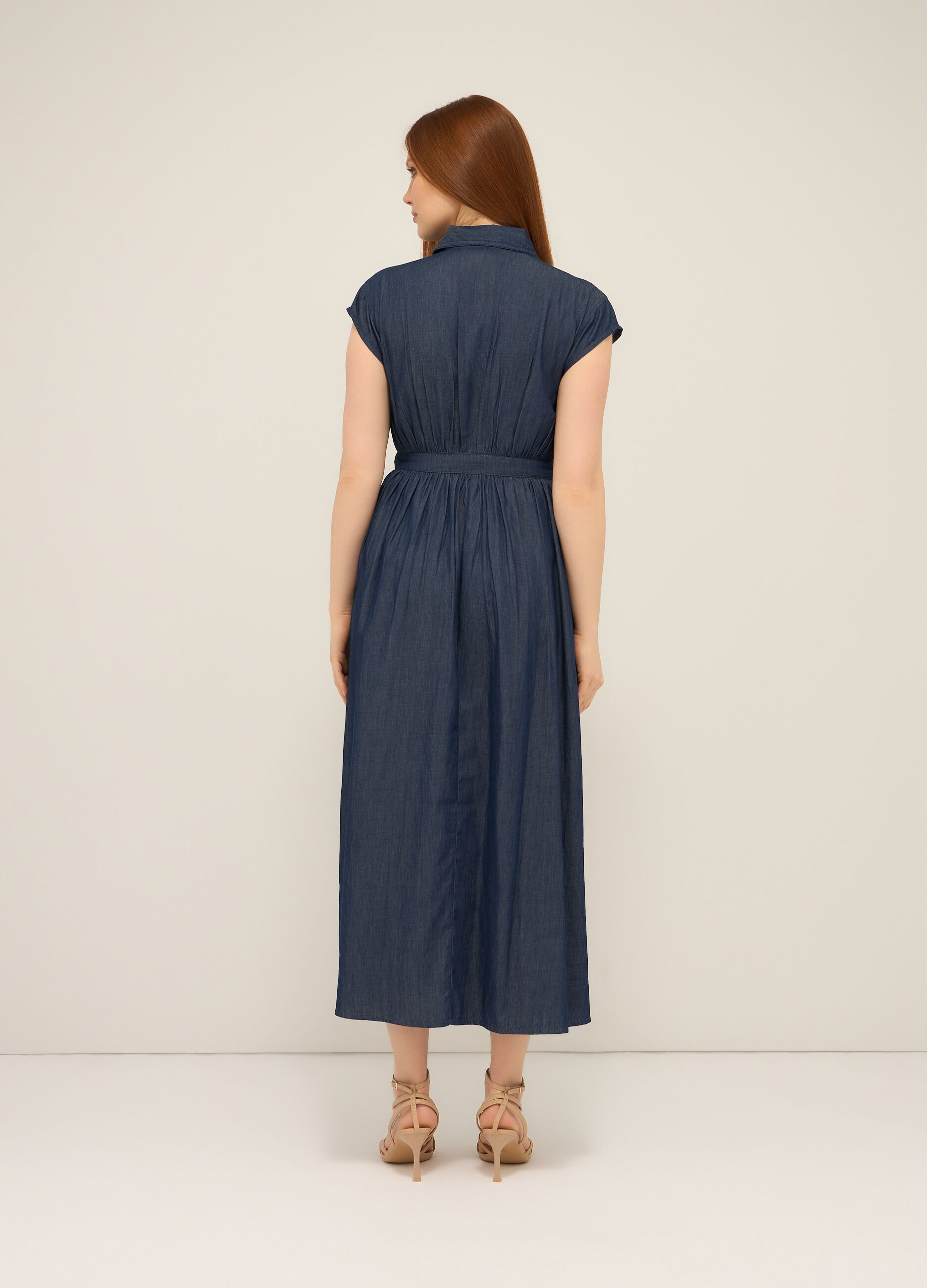 Abito lungo in denim di puro cotone donna_1