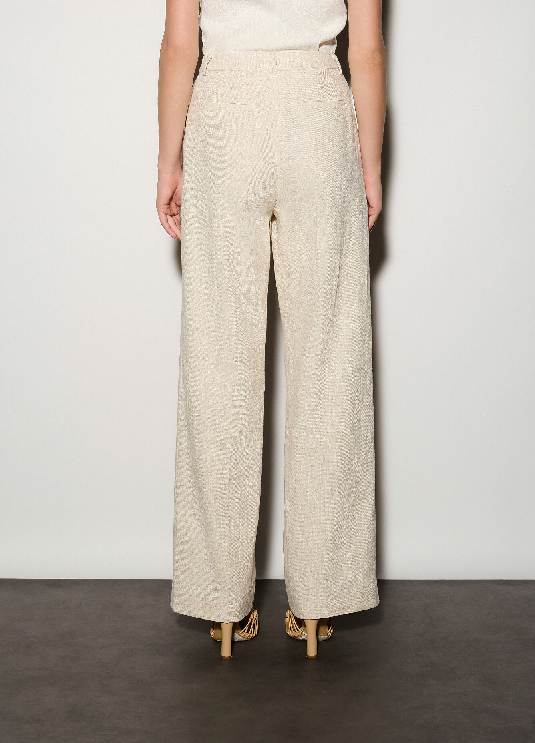 Pantaloni chino regular fit misto lino donna_2