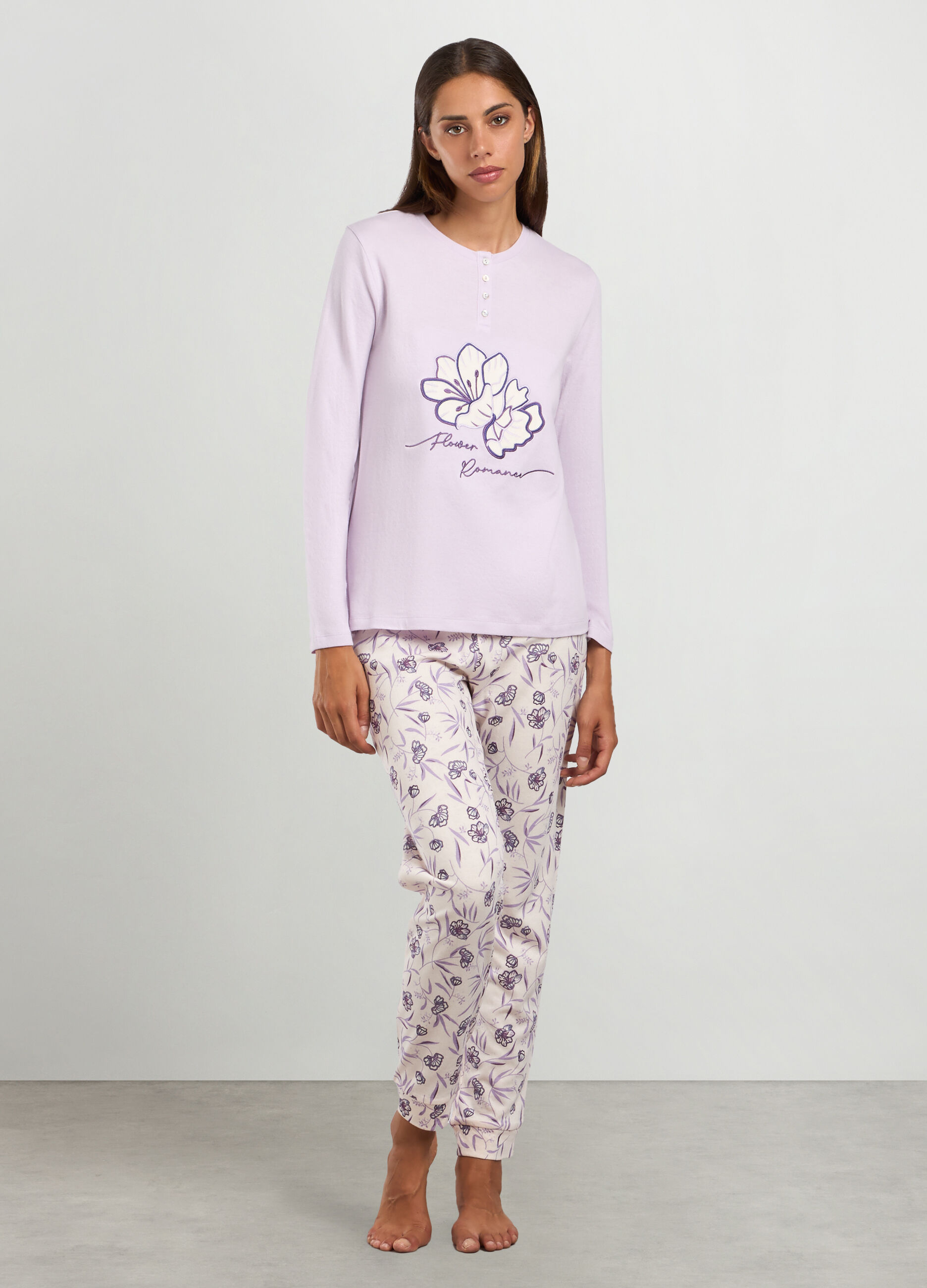 Set pigiama lungo in puro cotone donna_0