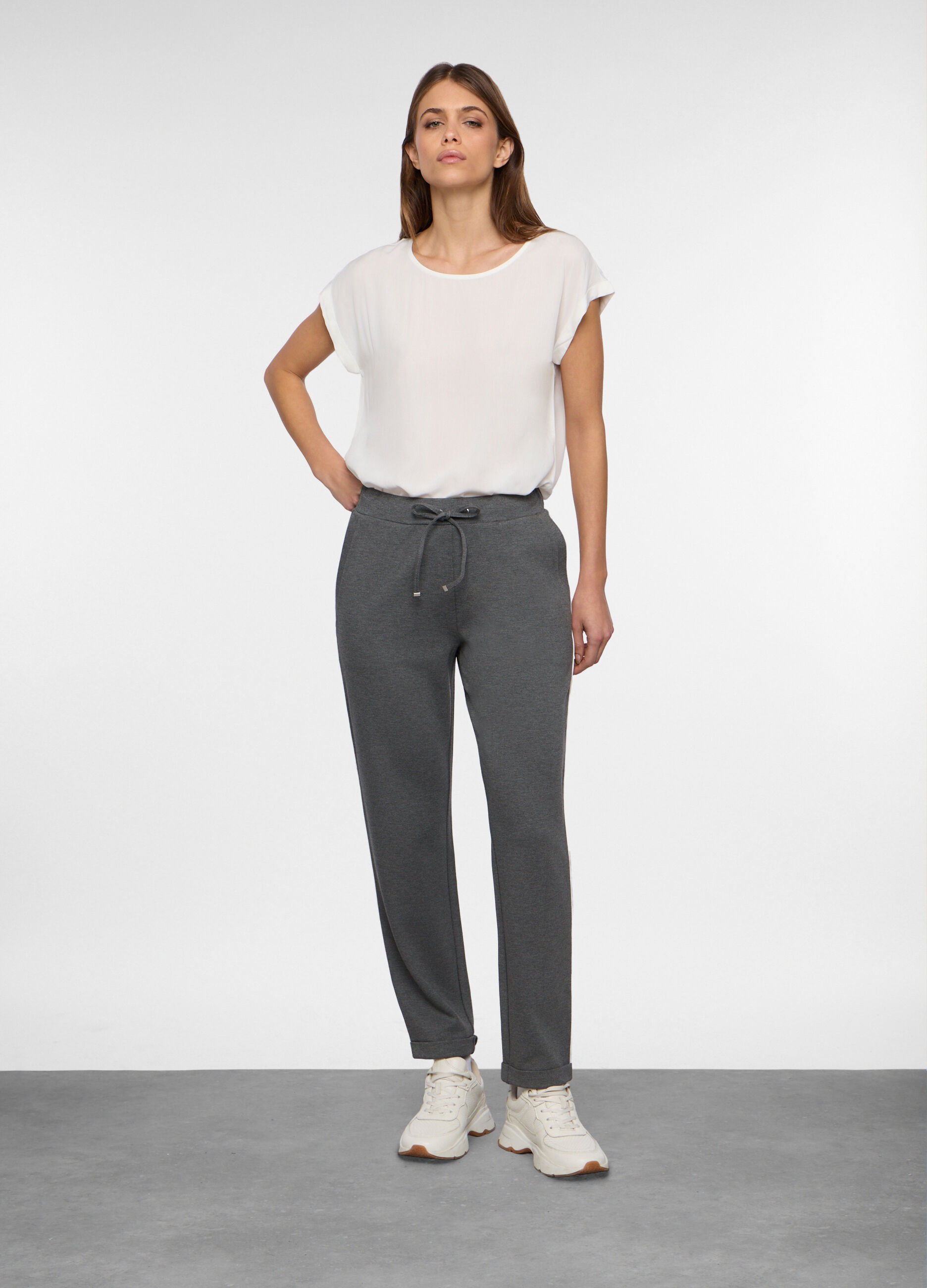 Jogger regular fit in punto Milano stretch donna_0