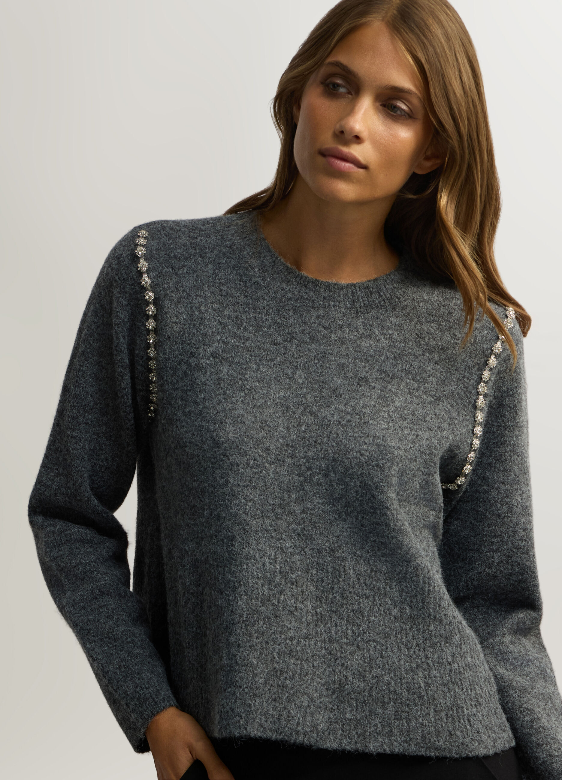 Pullover girocollo rasato misto lana donna_2