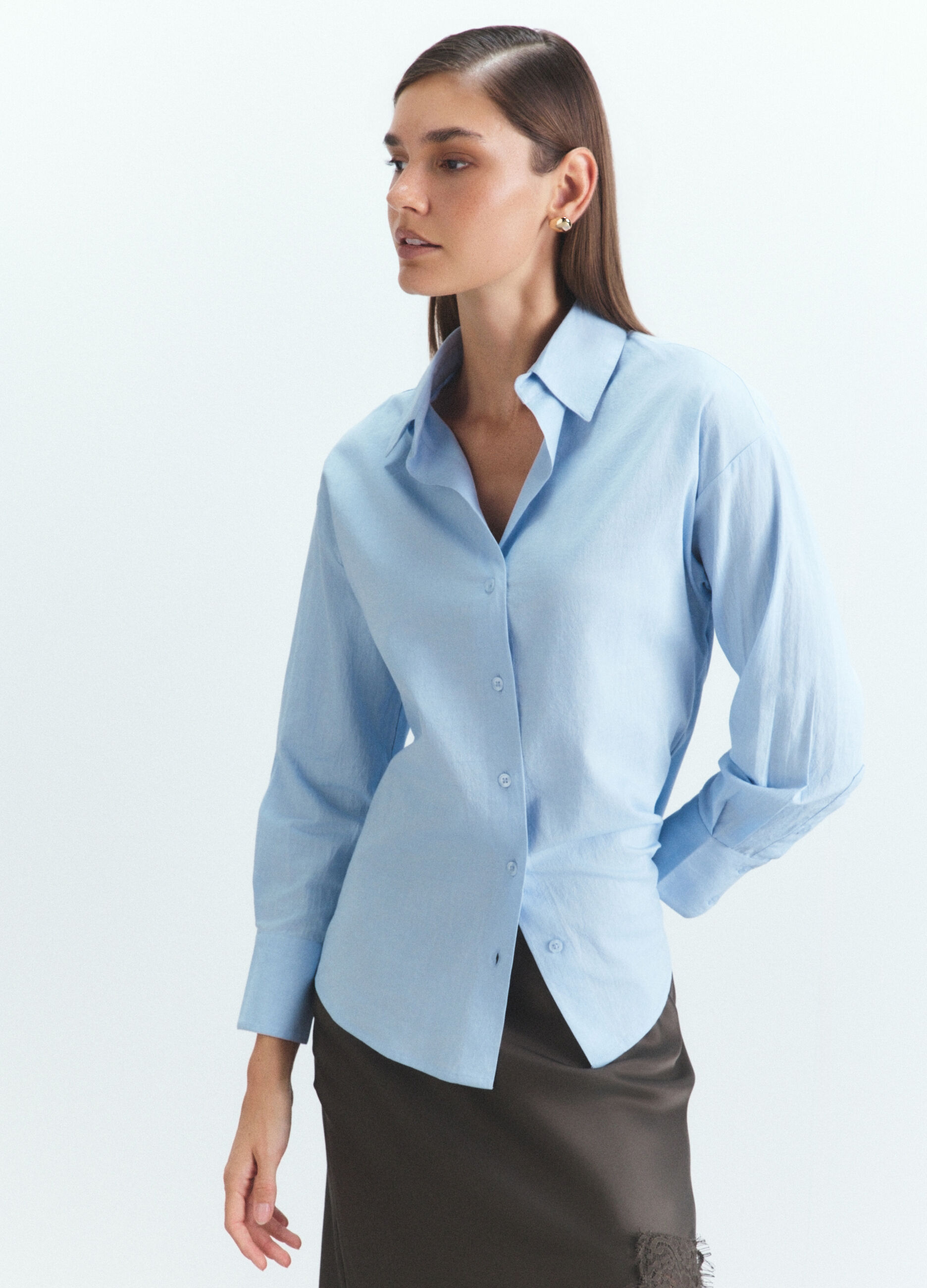 Camicia Fit Over con collo alla francese in popeline di puro cotone donna_1