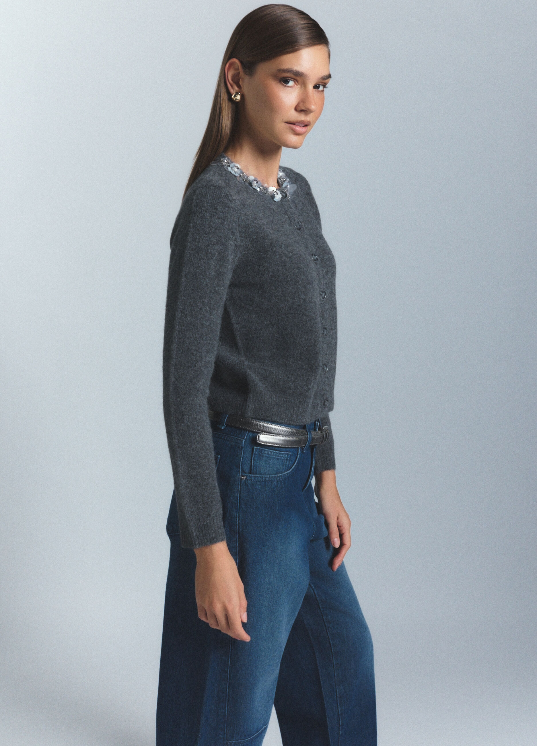 Cardigan girocollo misto lana di alpaca donna_1