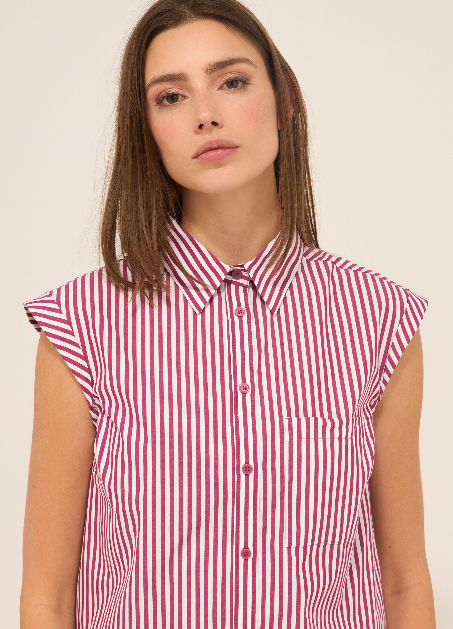 Camicia smanicata in popeline di puro cotone donna_2
