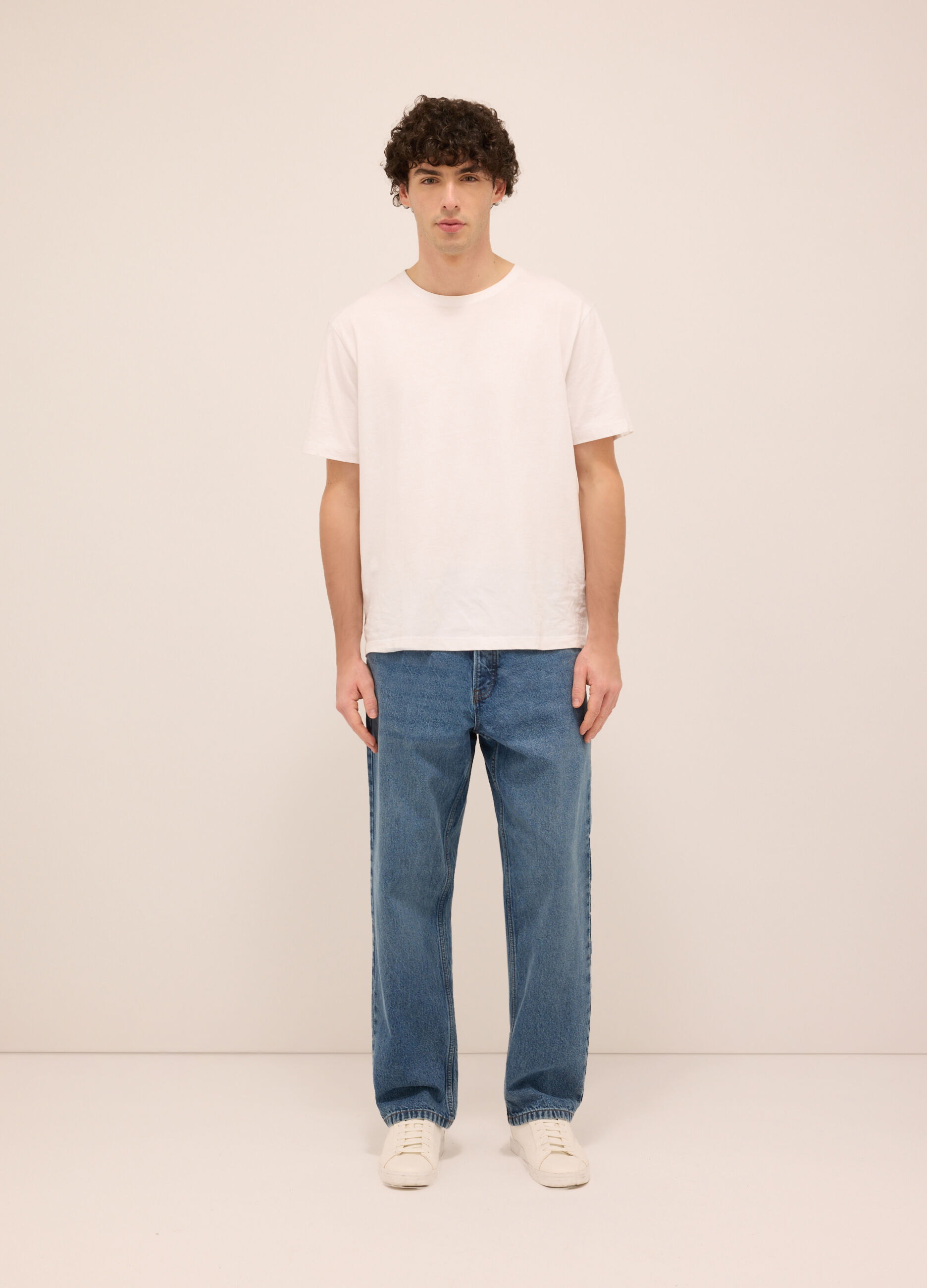Jeans 5 tasche baggy fit in denim di cotone uomo_0