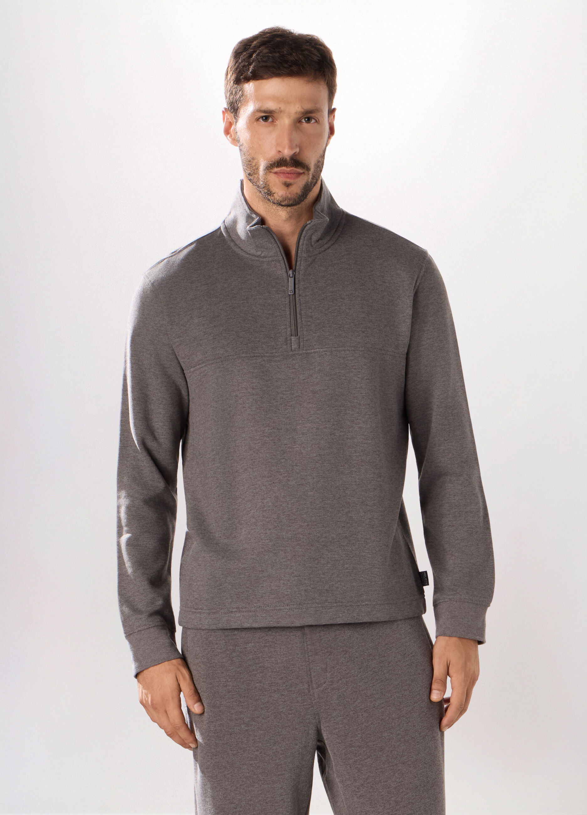 Felpa lupetto con zip in puro cotone uomo_0