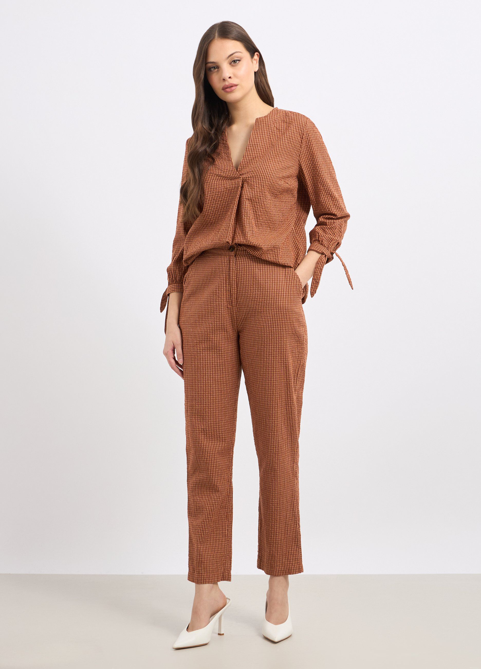 Pantaloni in puro cotone seersucker donna_0