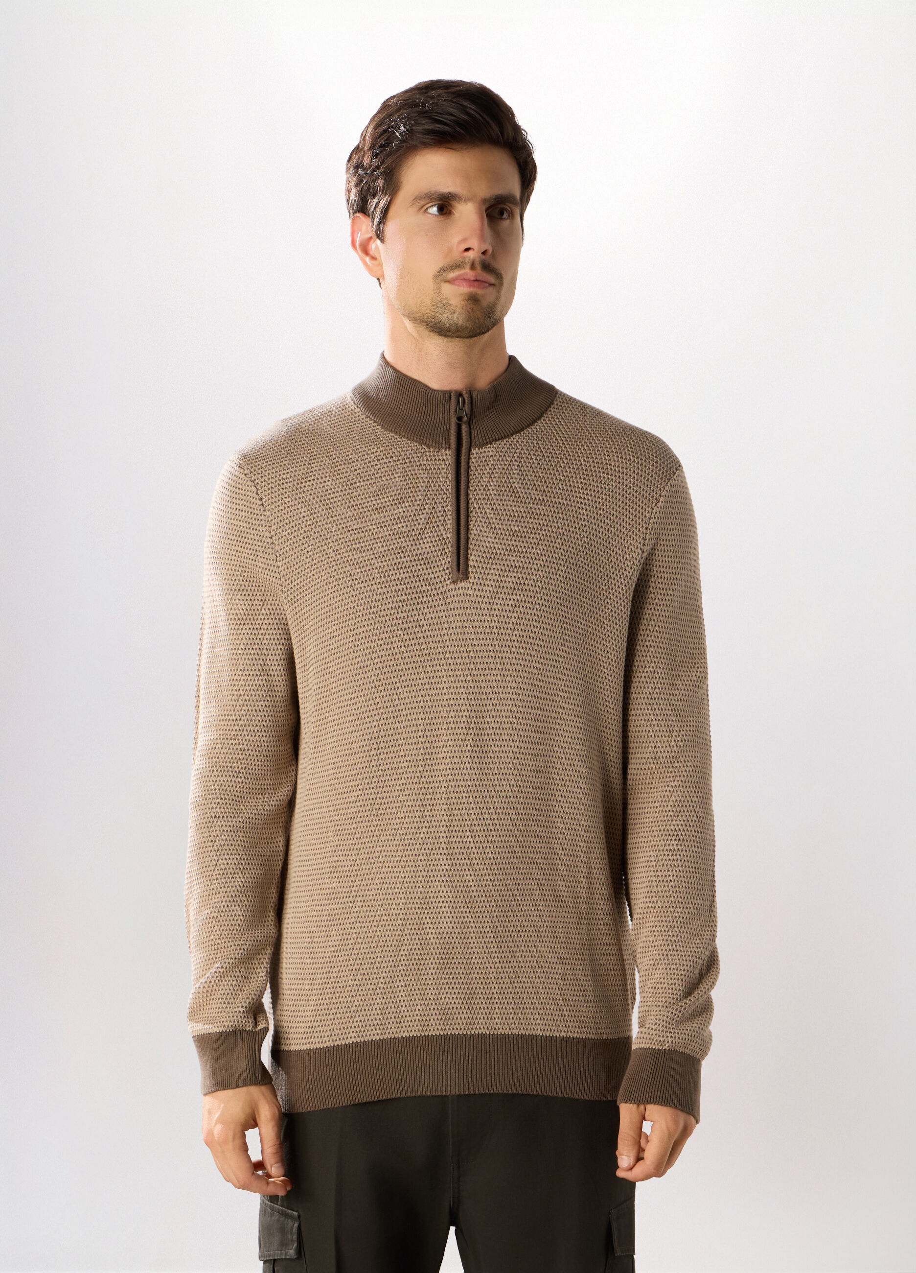 Maglione lupetto con zip in cotone uomo_0