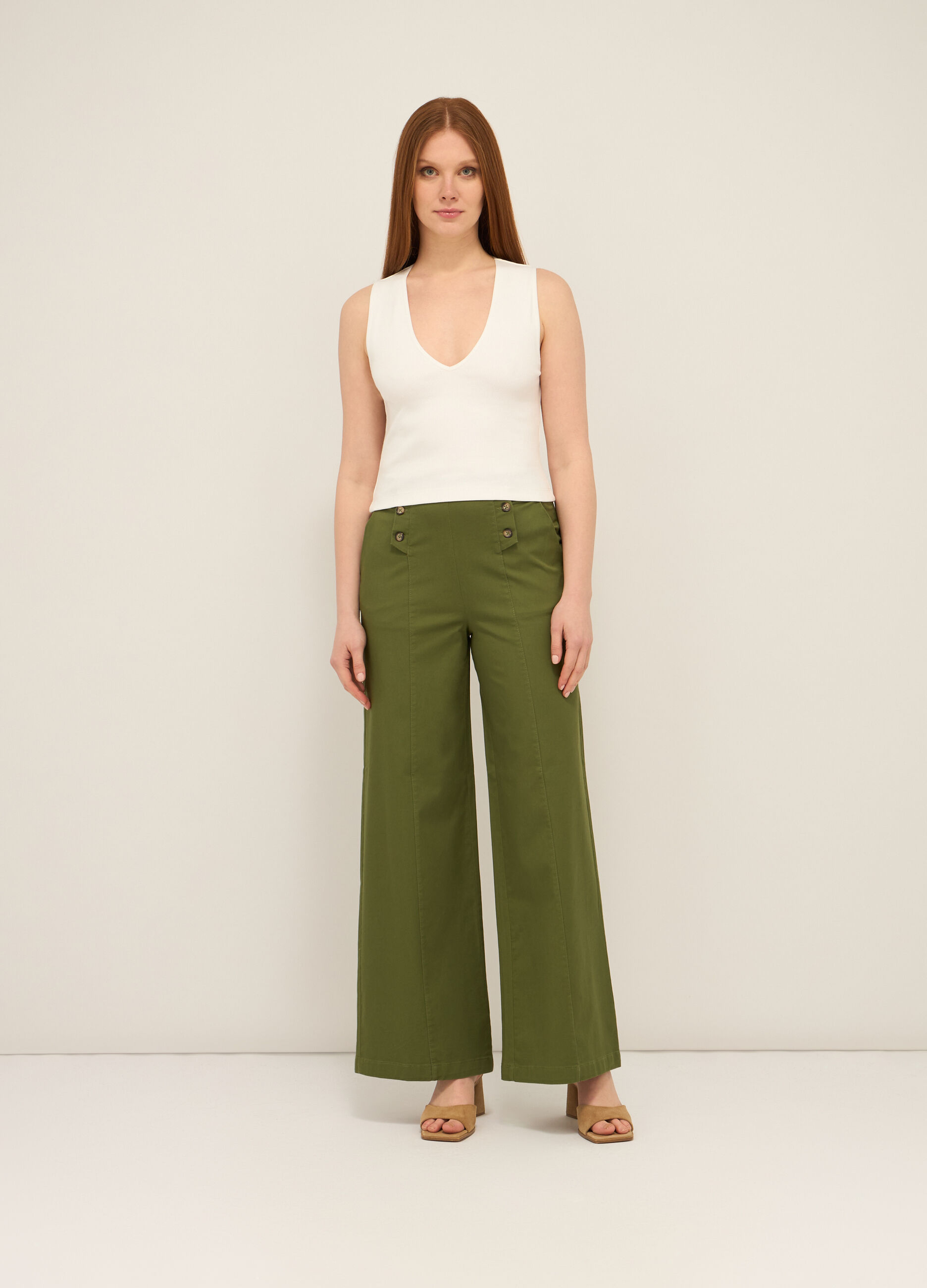 Pantaloni palazzo in cotone stretch donna_0