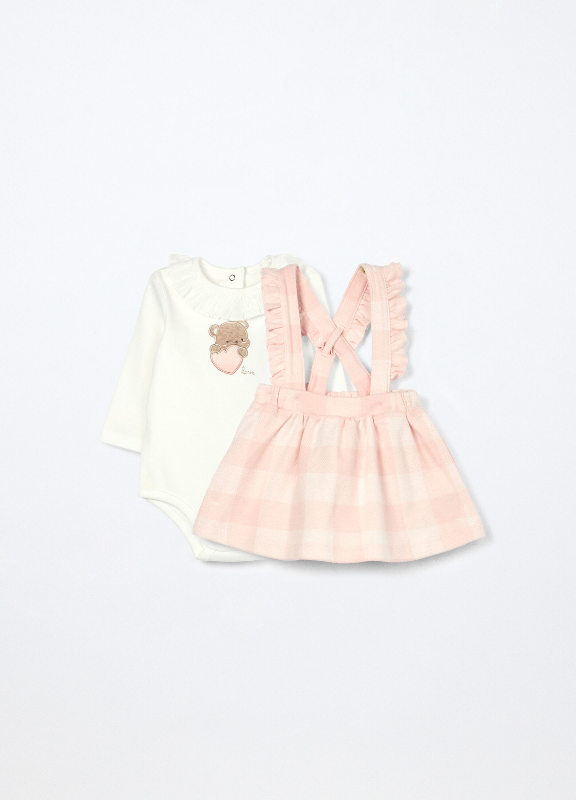 Set body + salopette in interlock di puro cotone neonata_0
