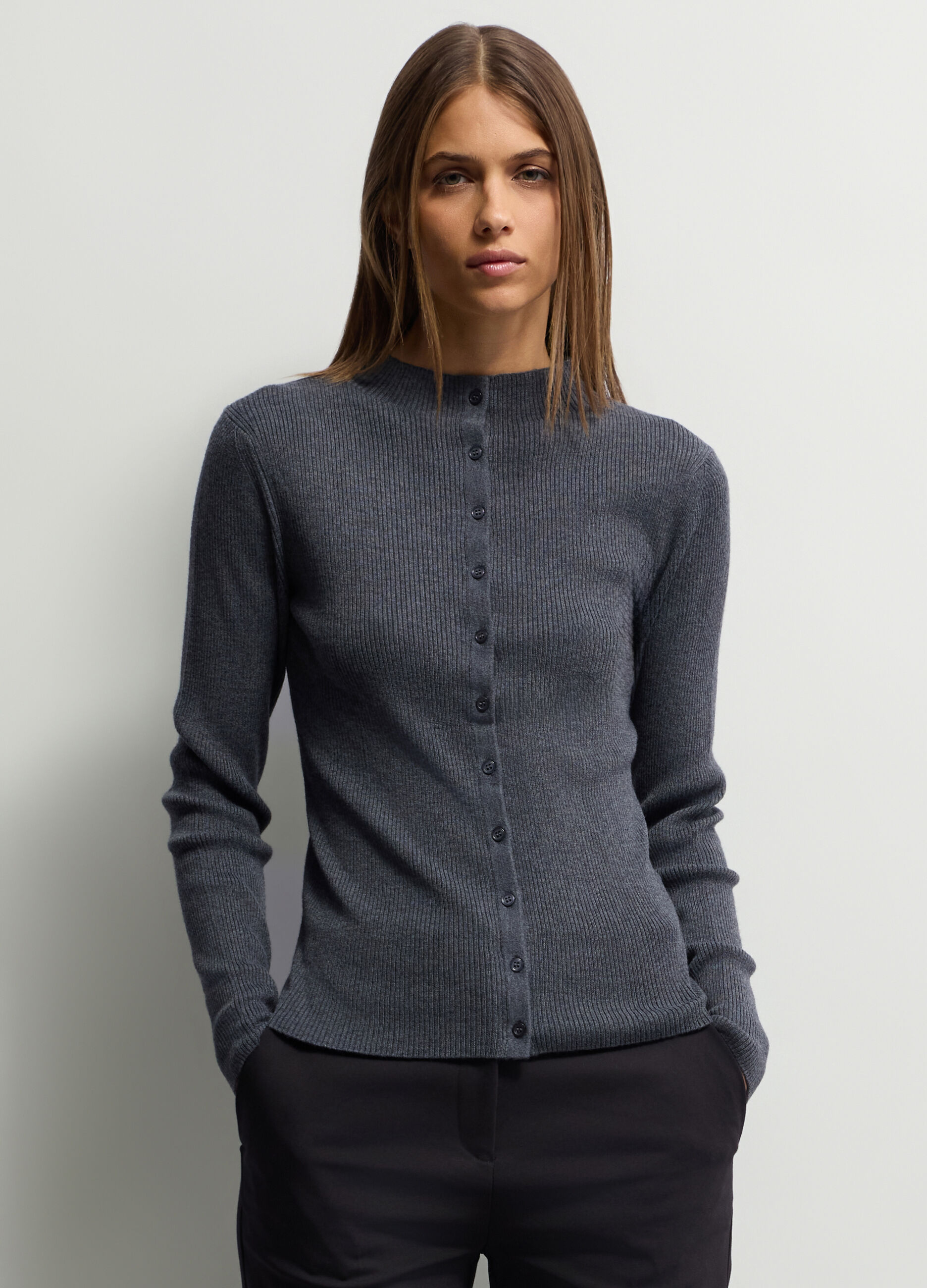 Cardigan girocollo Fitted in costina donna_0