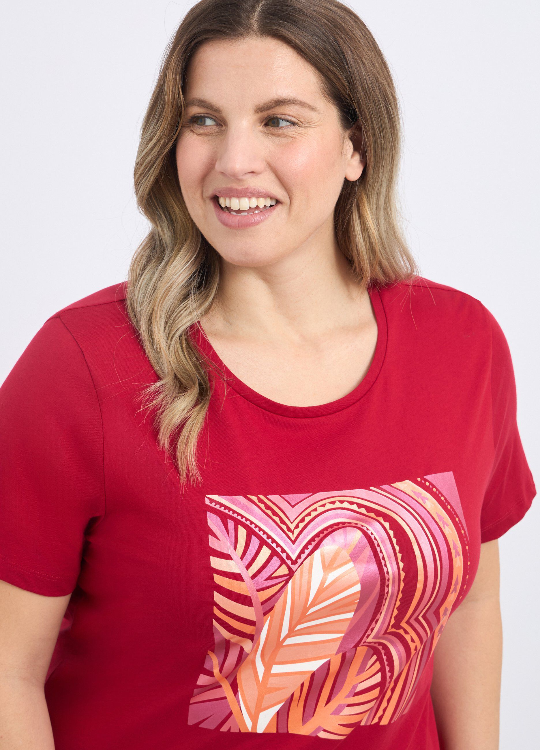 T-shirt in puro cotone con stampa donna curvy_2