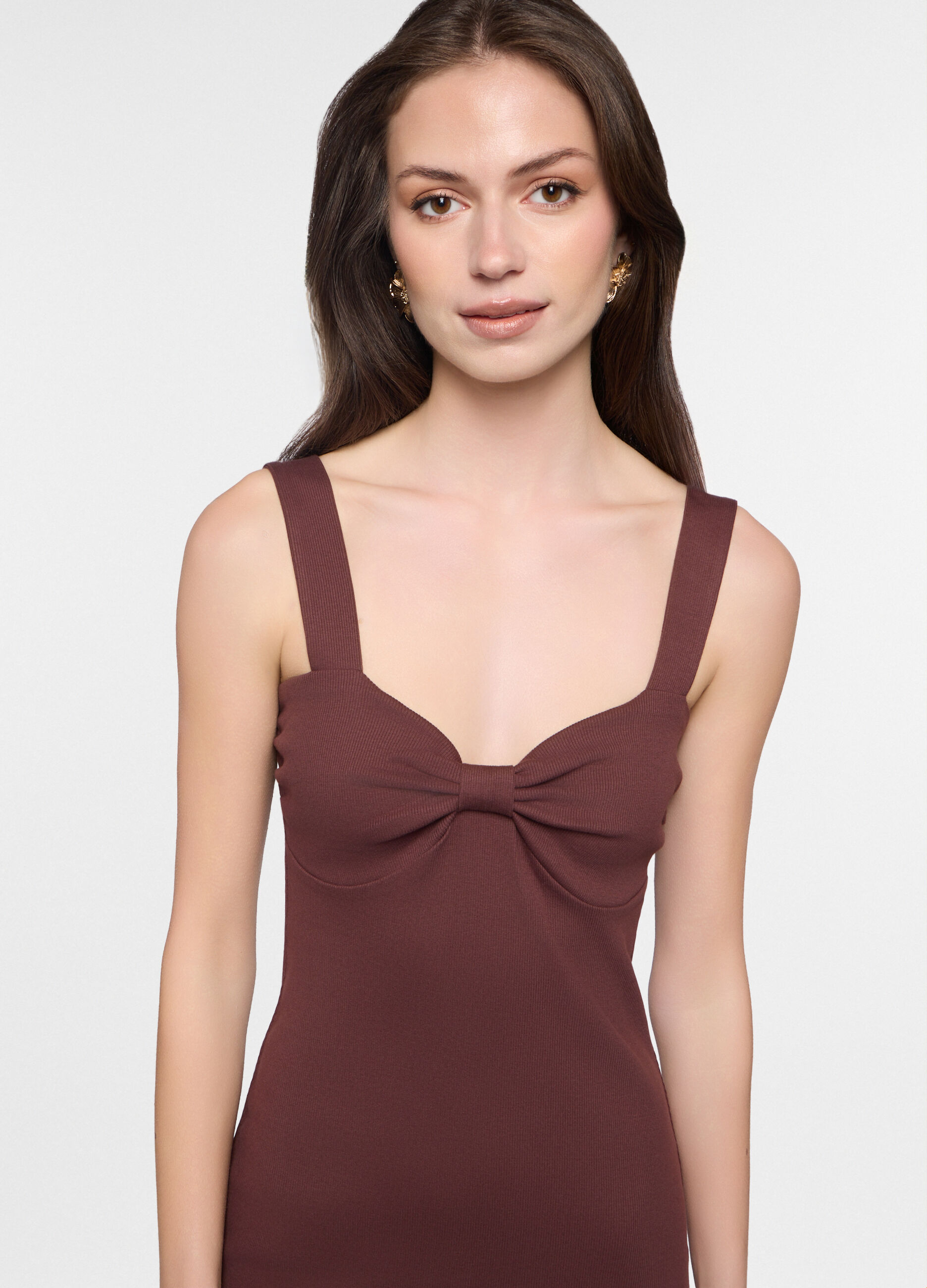 Vestito corto in costina di cotone stretch donna_2