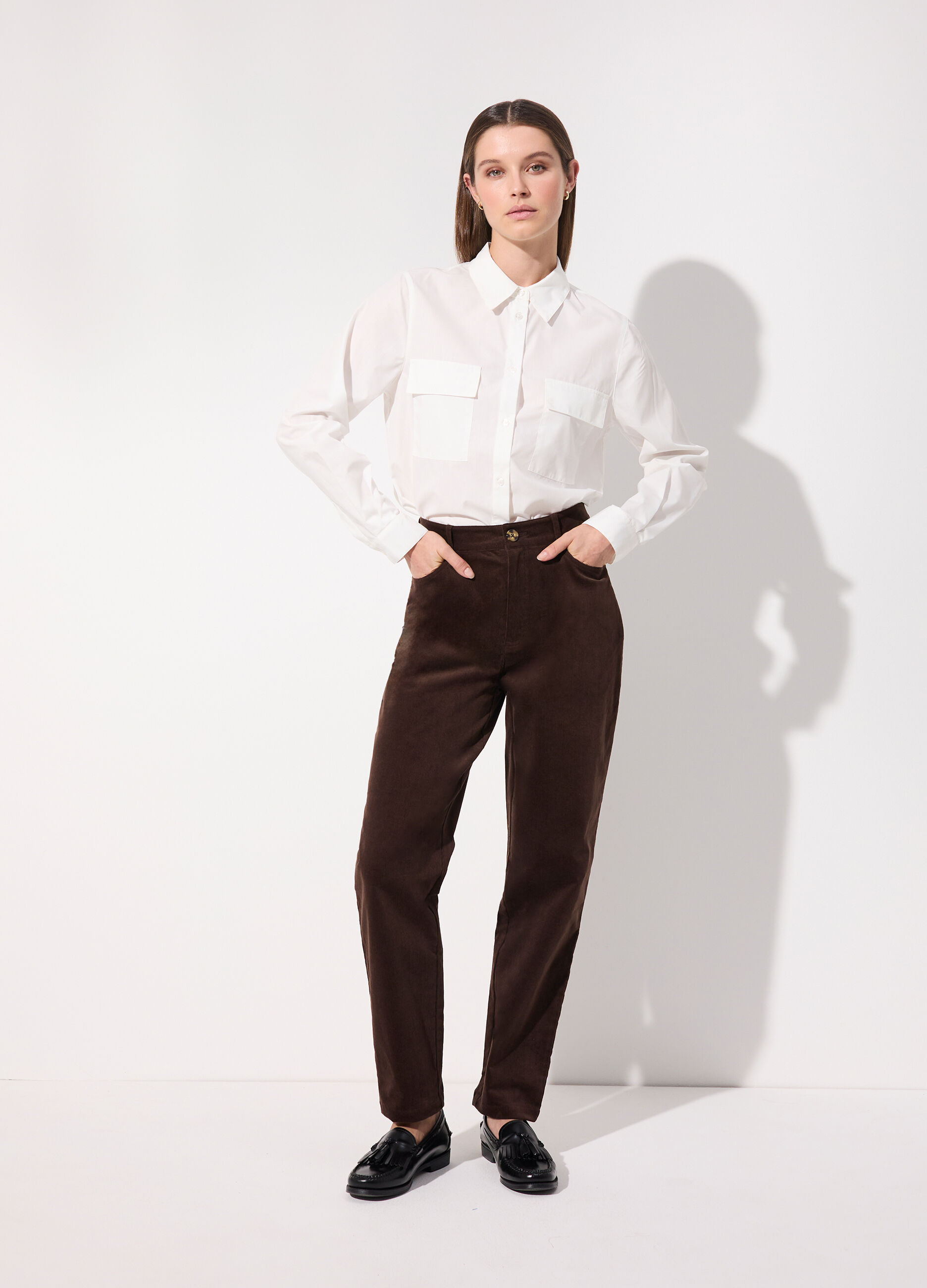 Pantalone balloon in velluto corduroy stretch donna_0