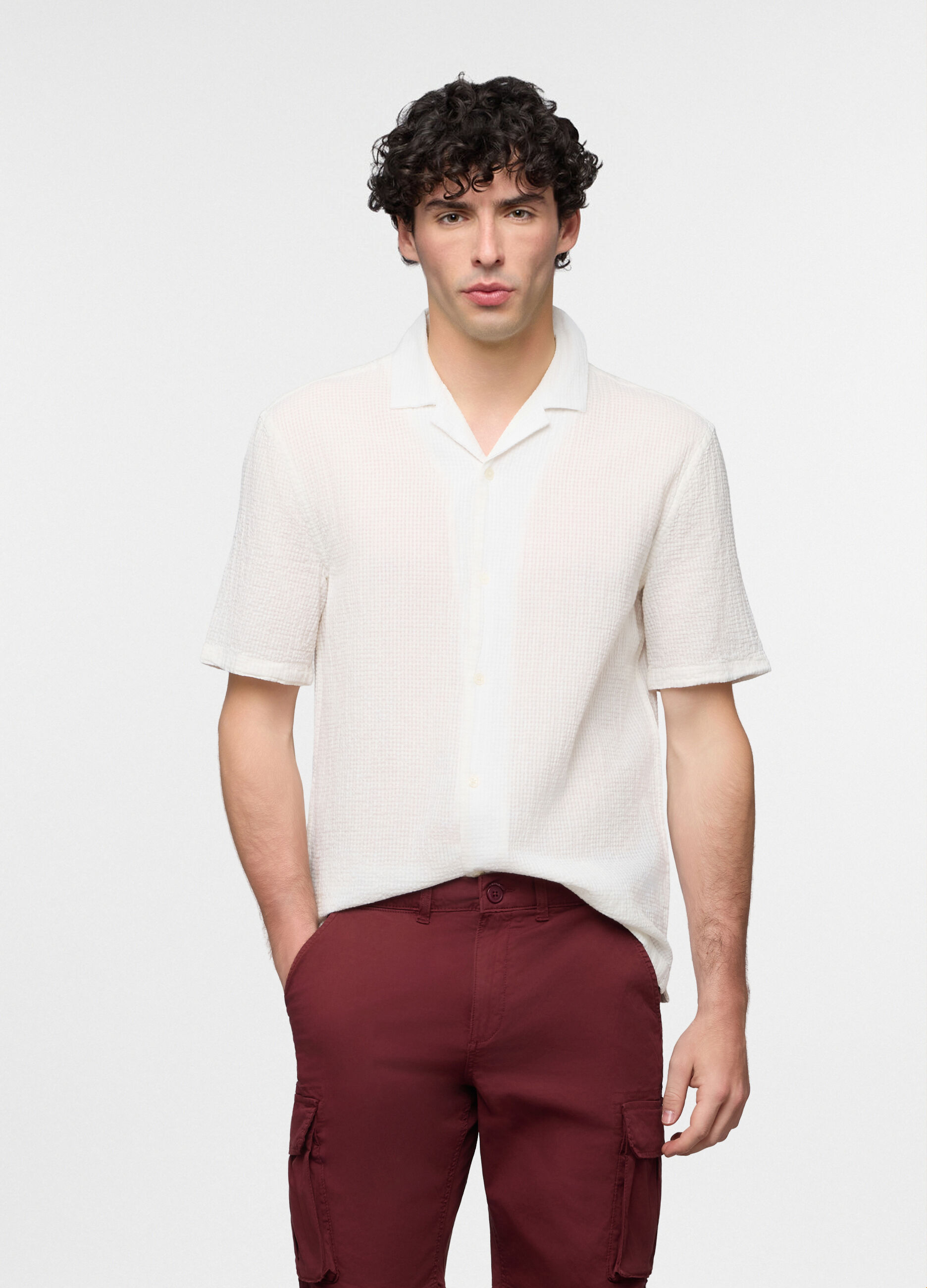 Camicia manica corta in seersucker uomo_0