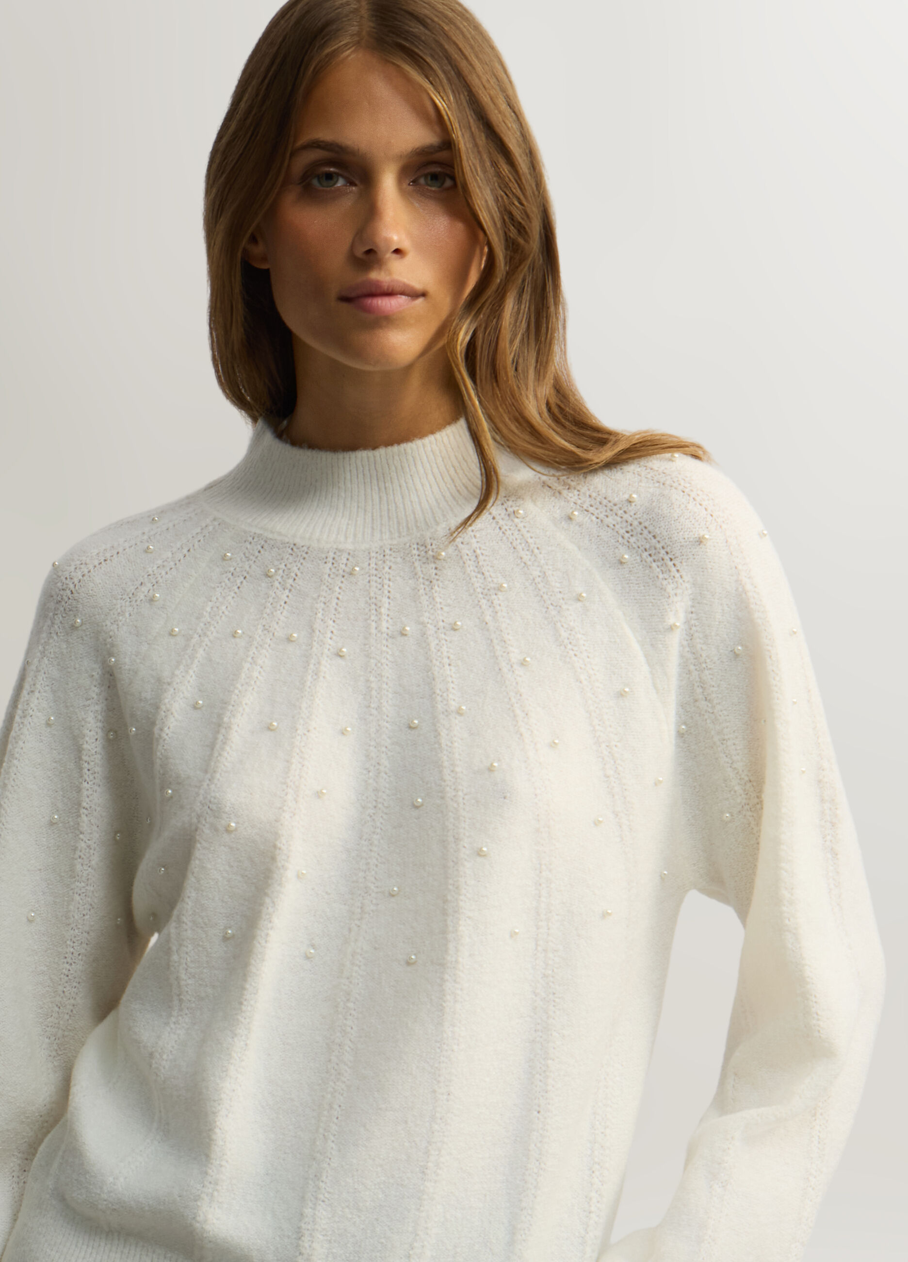 Pullover a collo alto jaquard stretch donna_2