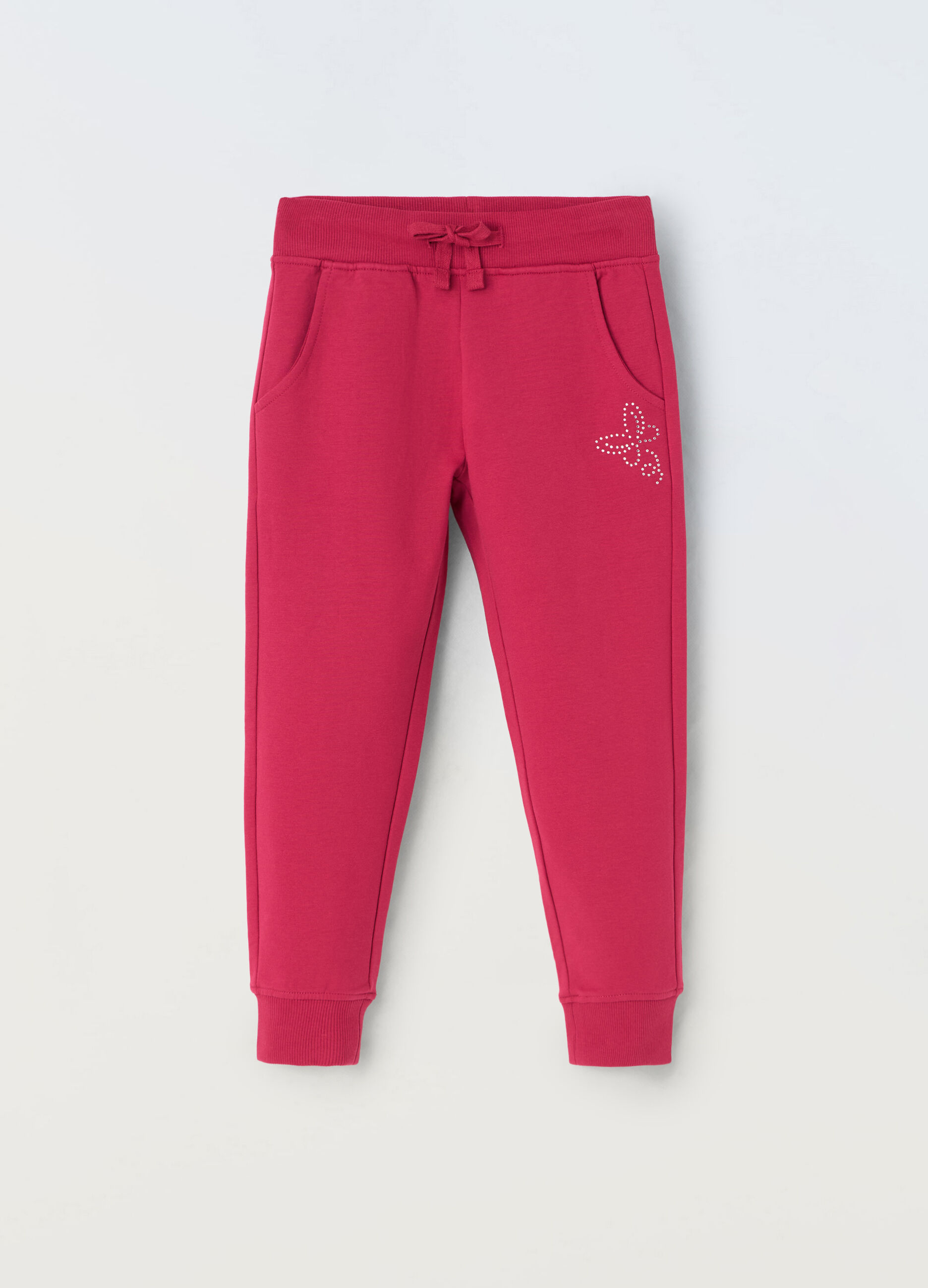 Joggers in french terry stretch con strass bambina_0