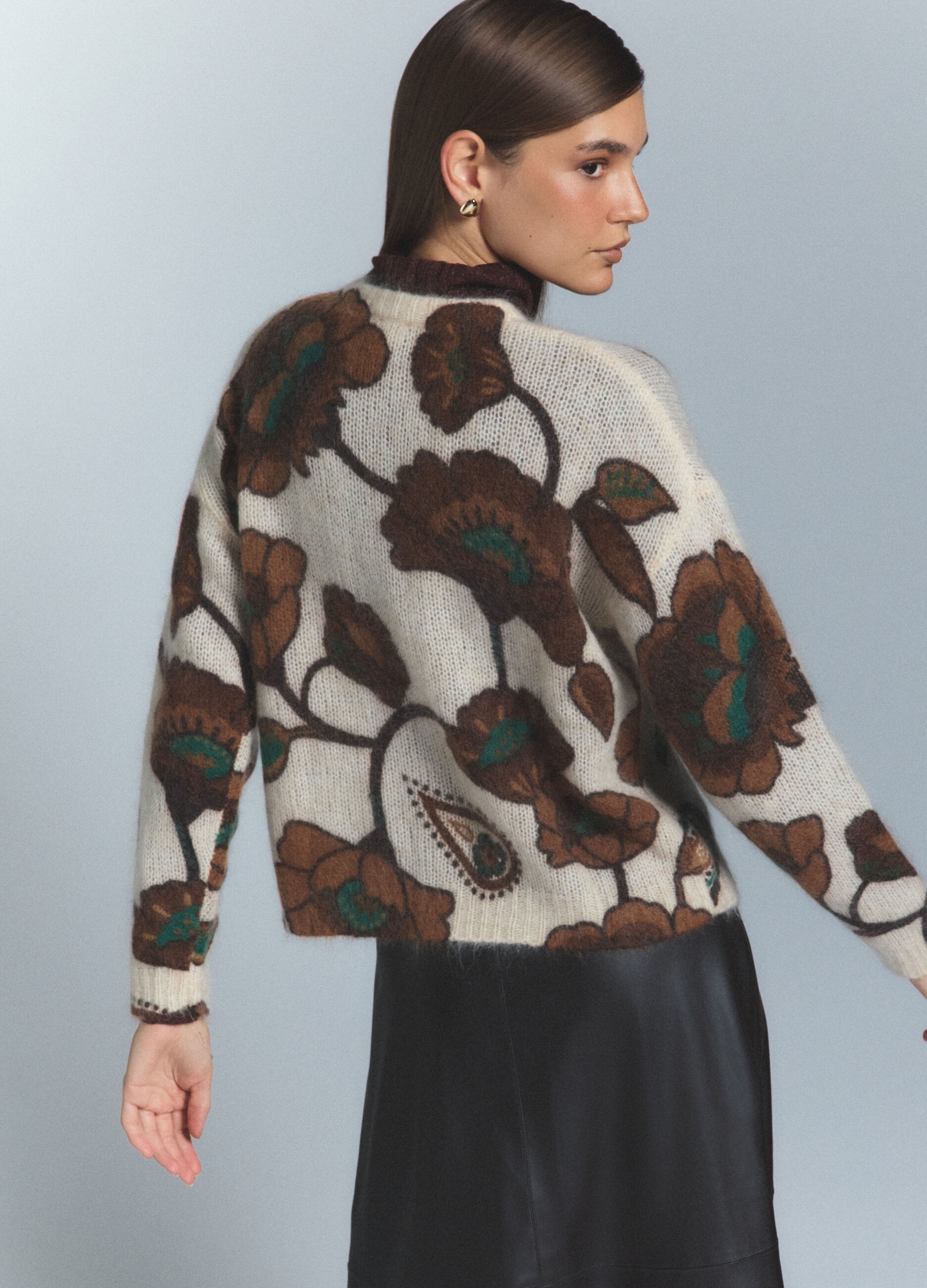 Cardigan girocollo operato misto lana Mohair donna_4