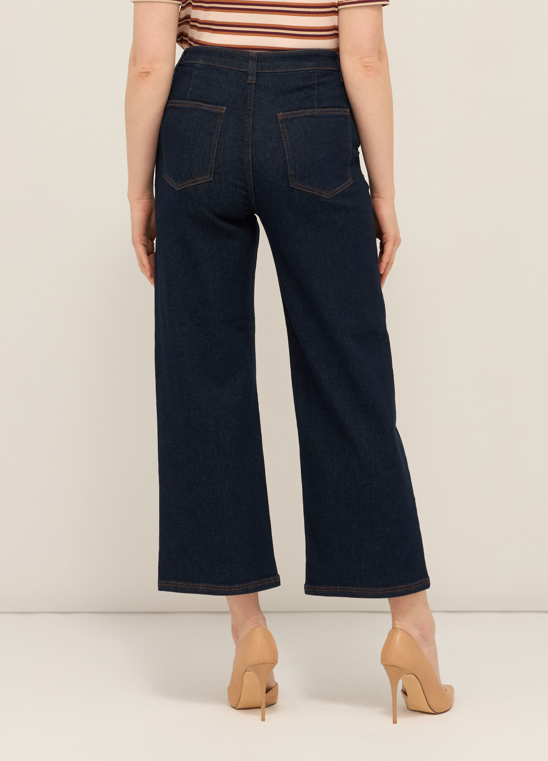 Pantaloni palazzo in denim di cotone stretch donna_1