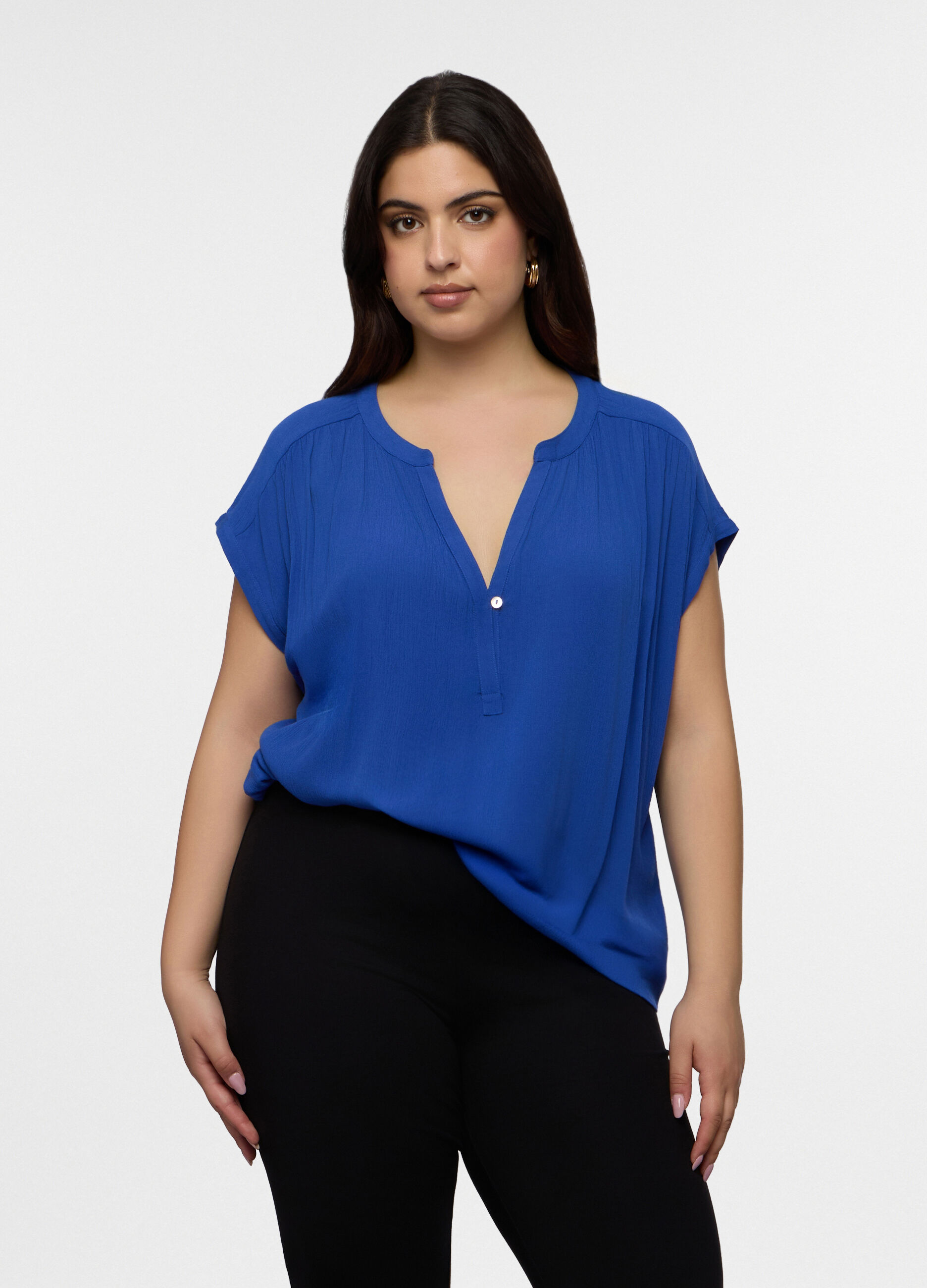 Blusa Fit Regular con scollo a V in pura viscosa donna curvy_0