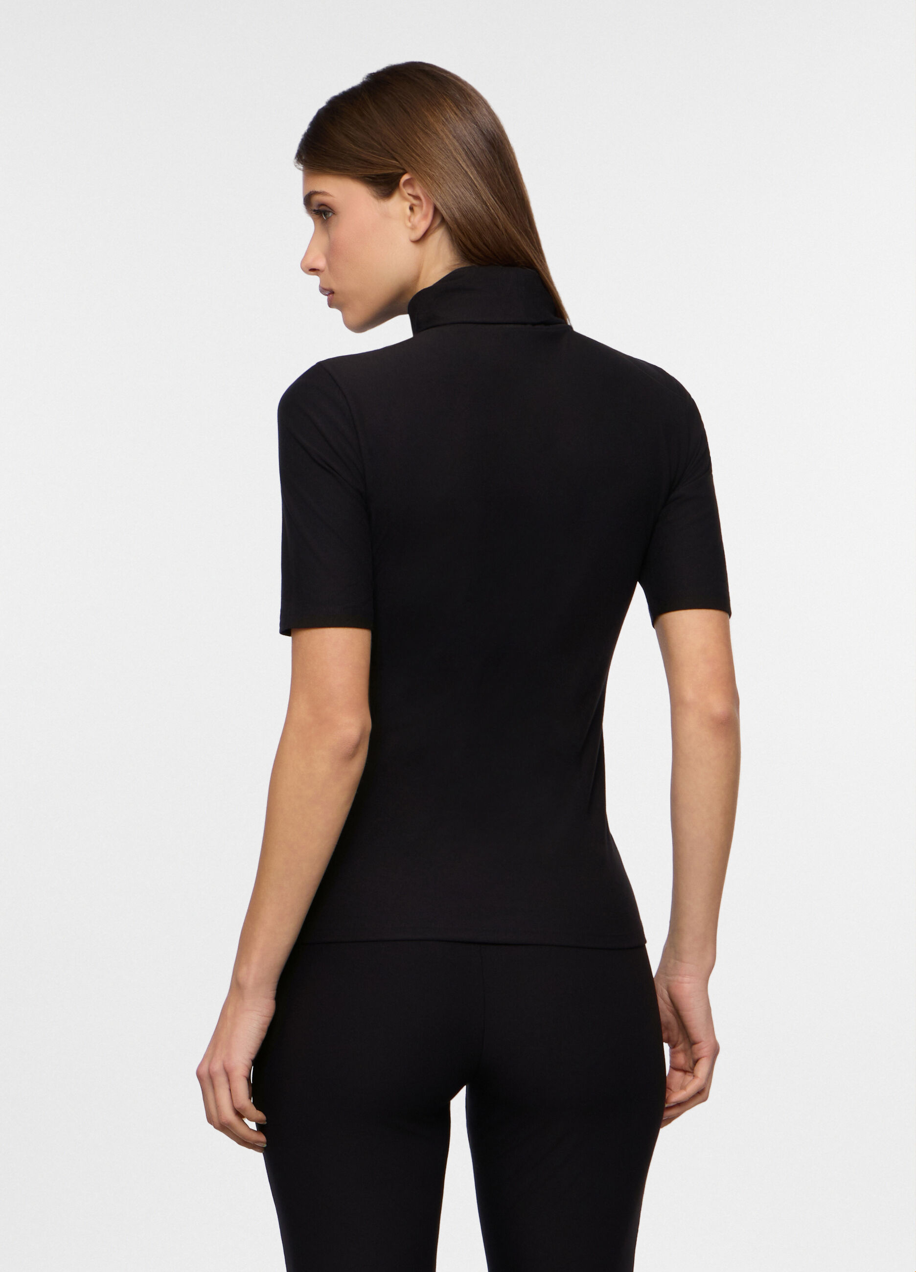 T-shirt a collo alto stretch donna_1
