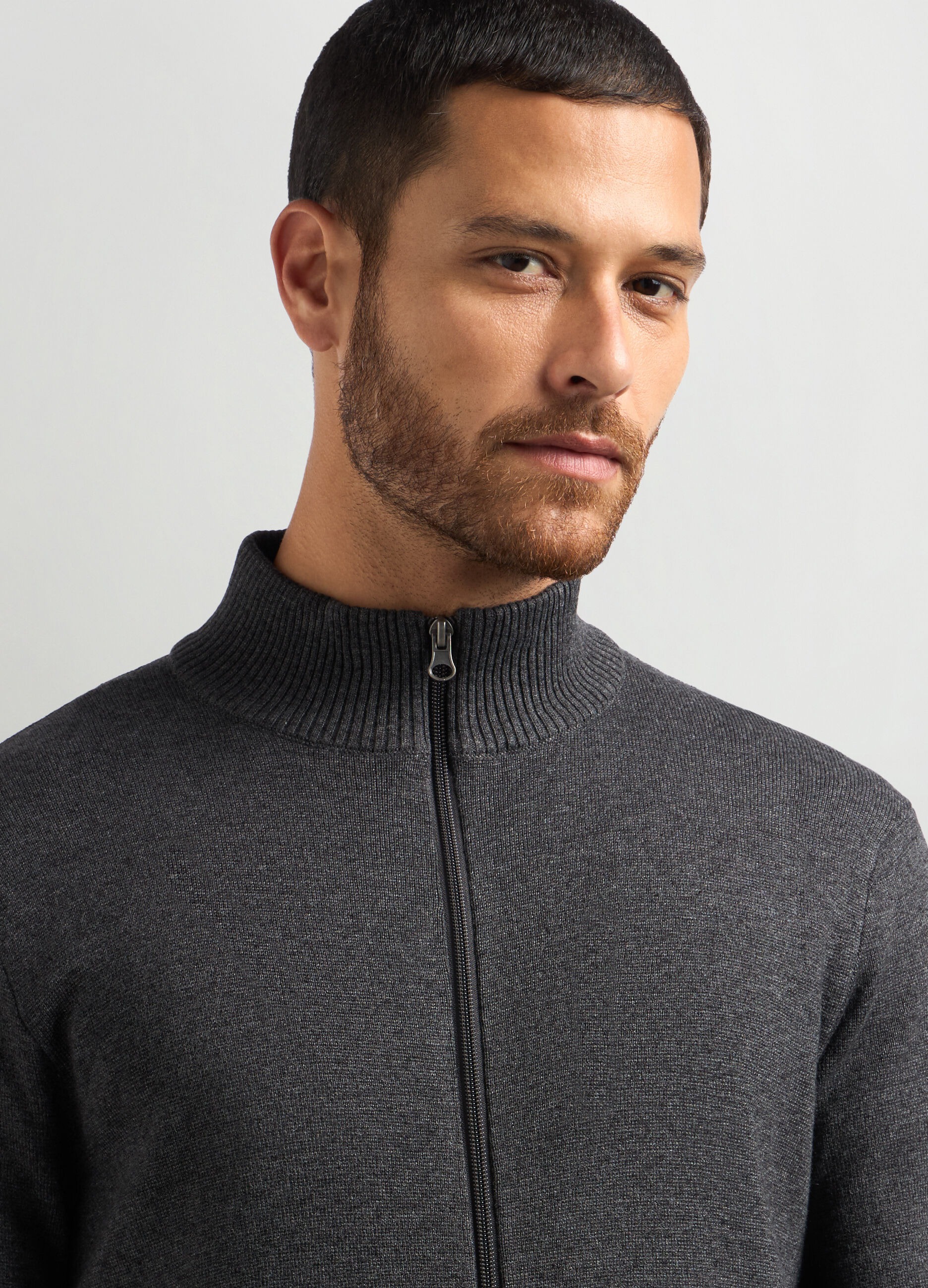 Cardigan collo alto in misto cotone uomo_2
