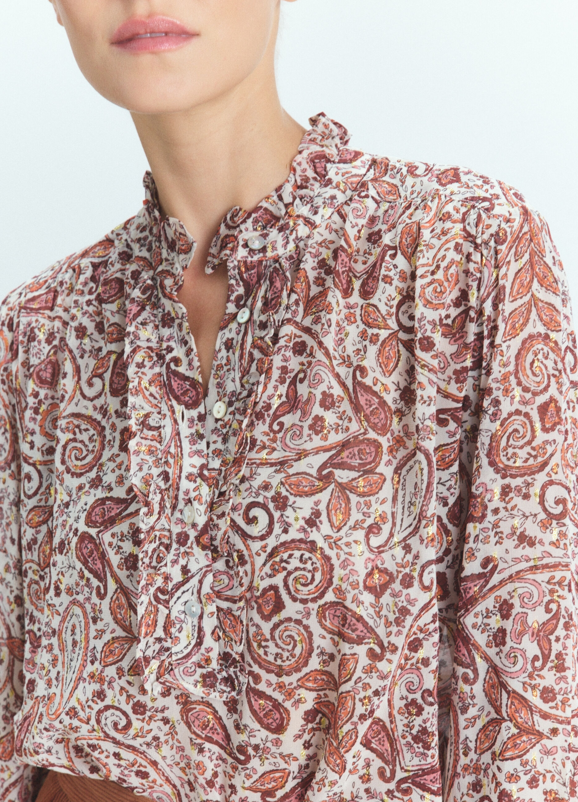 Blusa Fit Regular girocollo in georgette con filo lurex donna_4