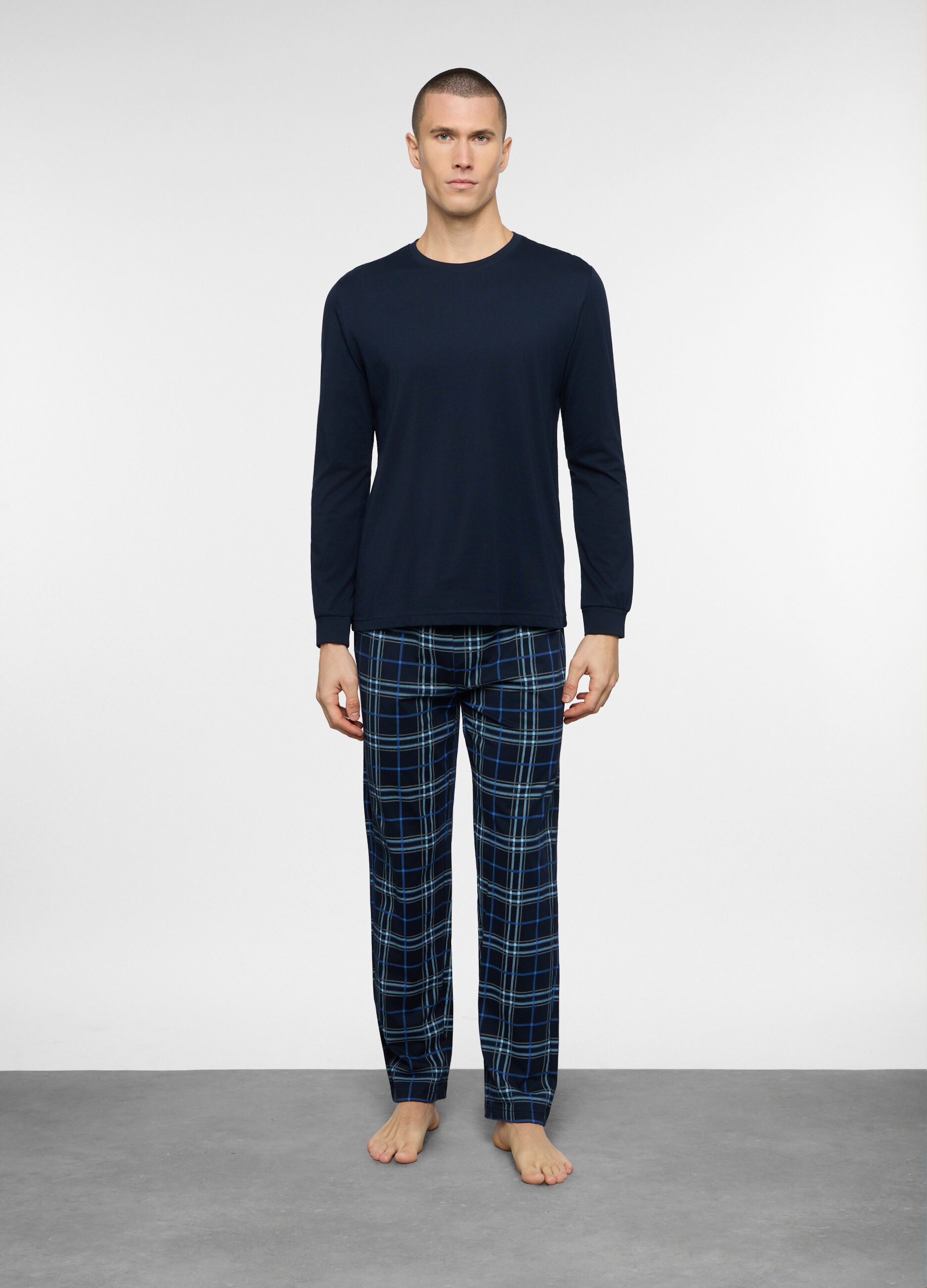 Pigiama lungo a scacchi in cotone uomo_0