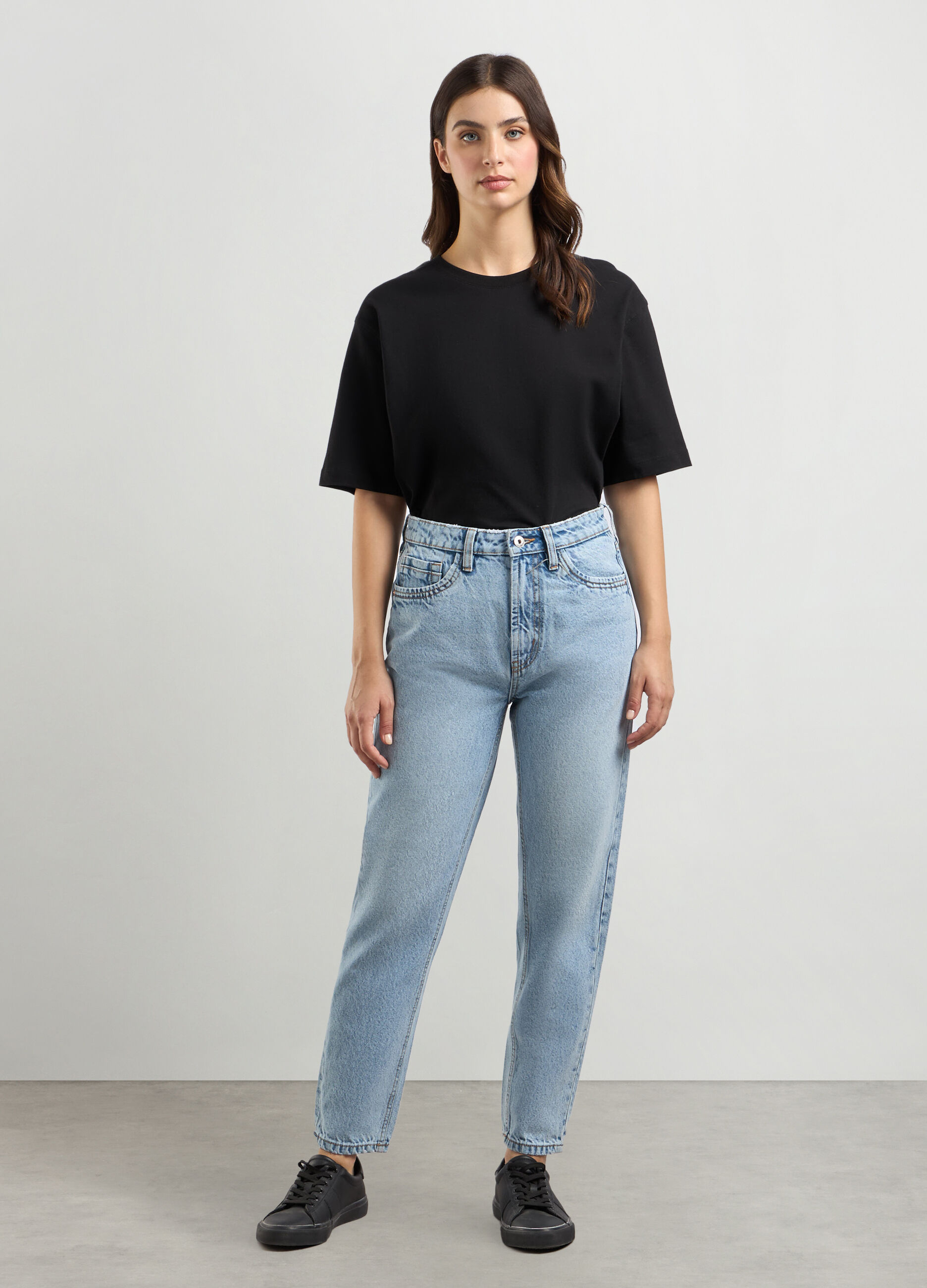 Pantaloni in denim di puro cotone mom fit donna_0