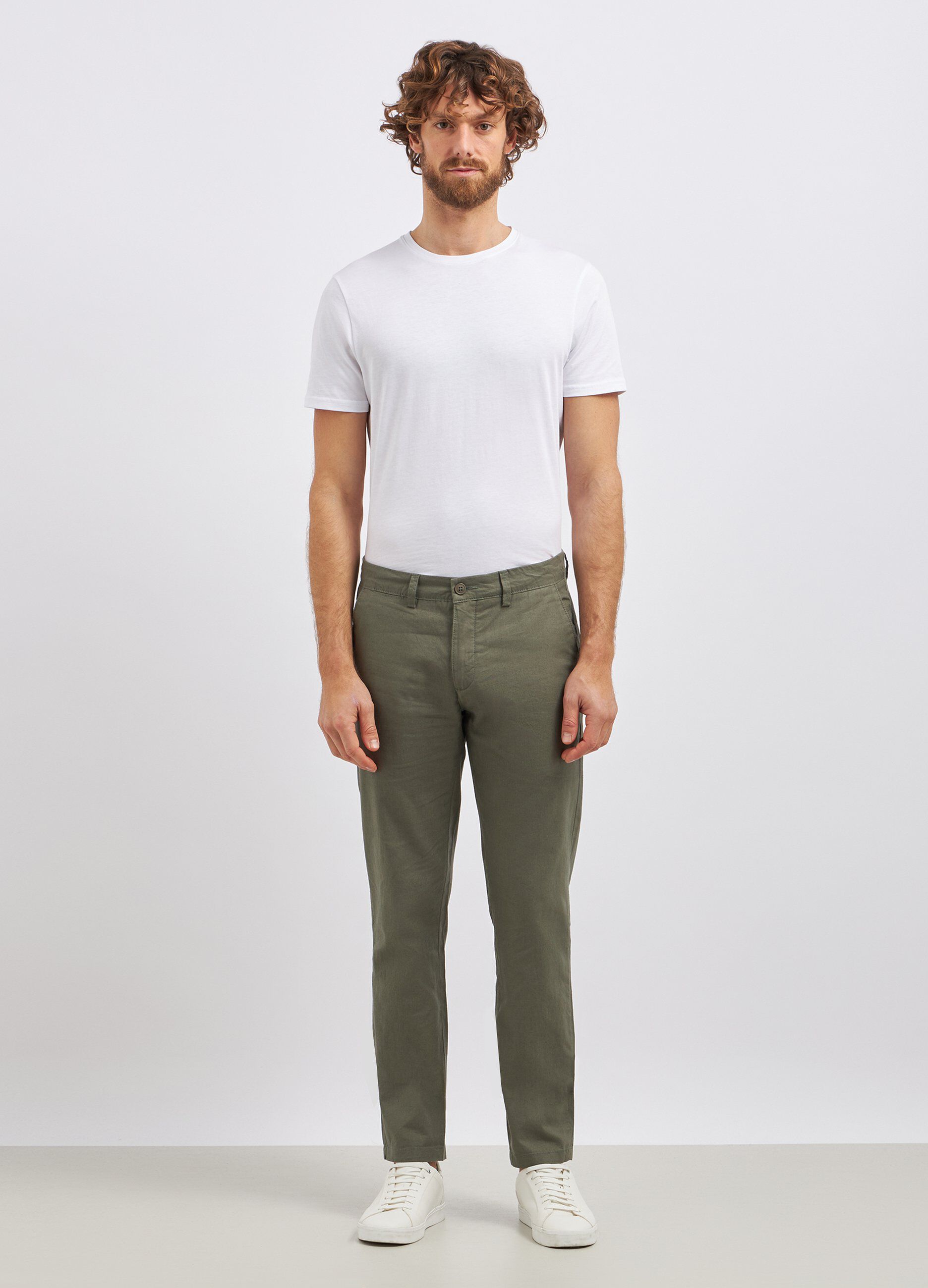 Pantaloni chino in misto lino uomo_0