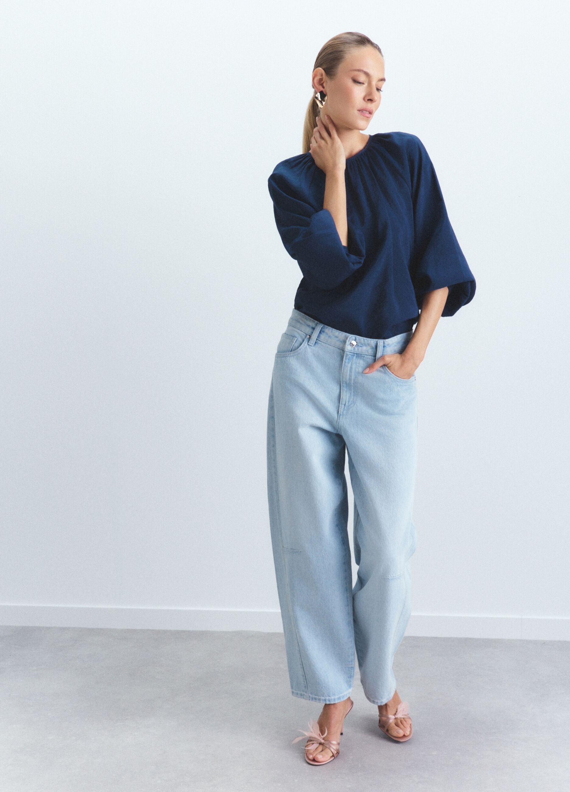 Blusa Fit Over con scollo rotondo misto modal donna_0