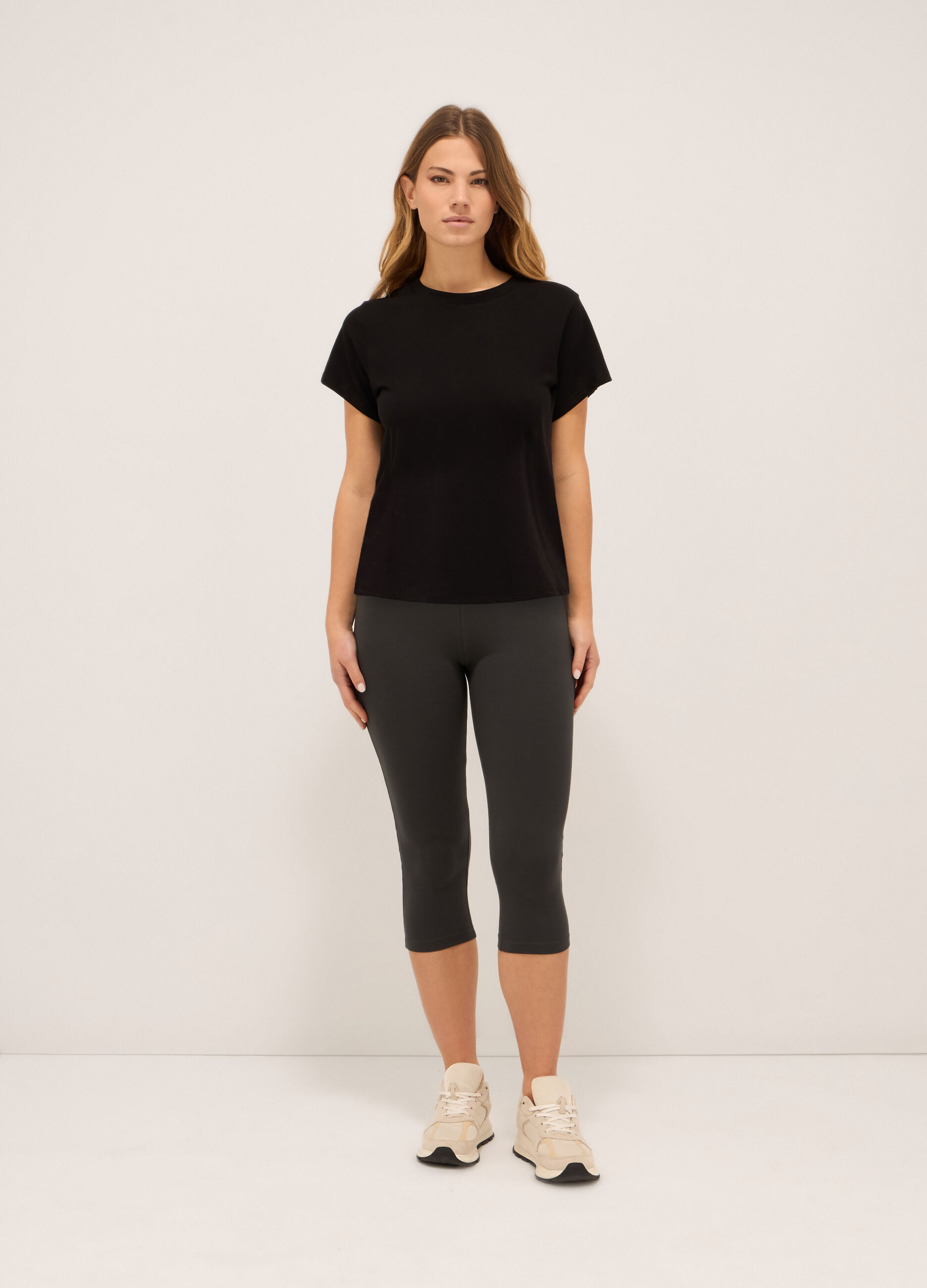 Leggings capri in jersey di cotone stretch donna_0
