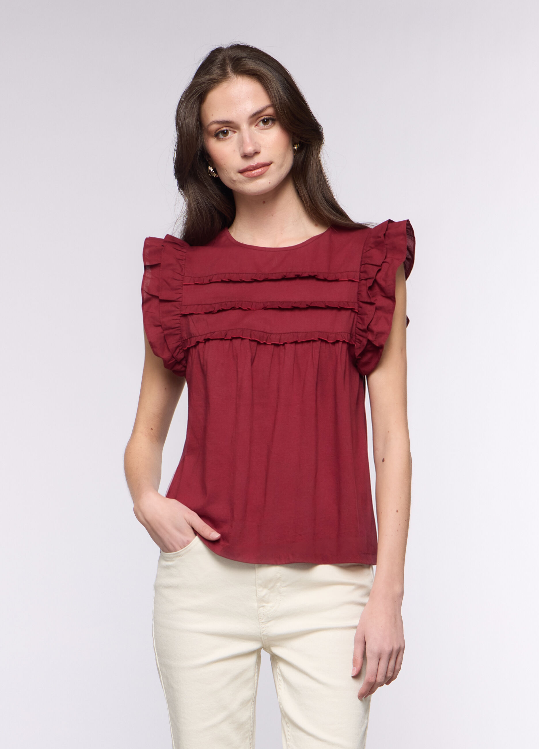 Blusa girocollo Fit Regular in puro cotone donna_0