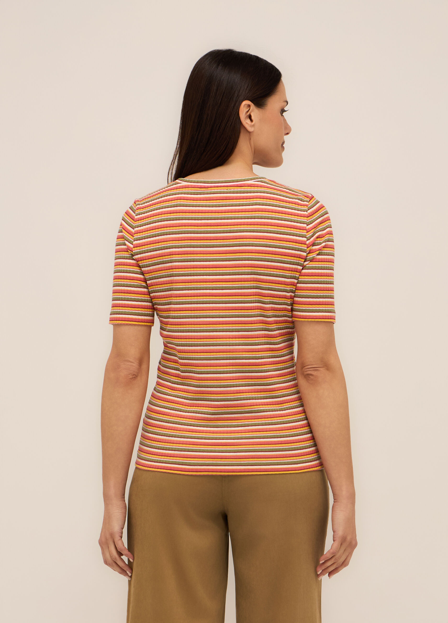 T-shirt in costina a righe donna_1