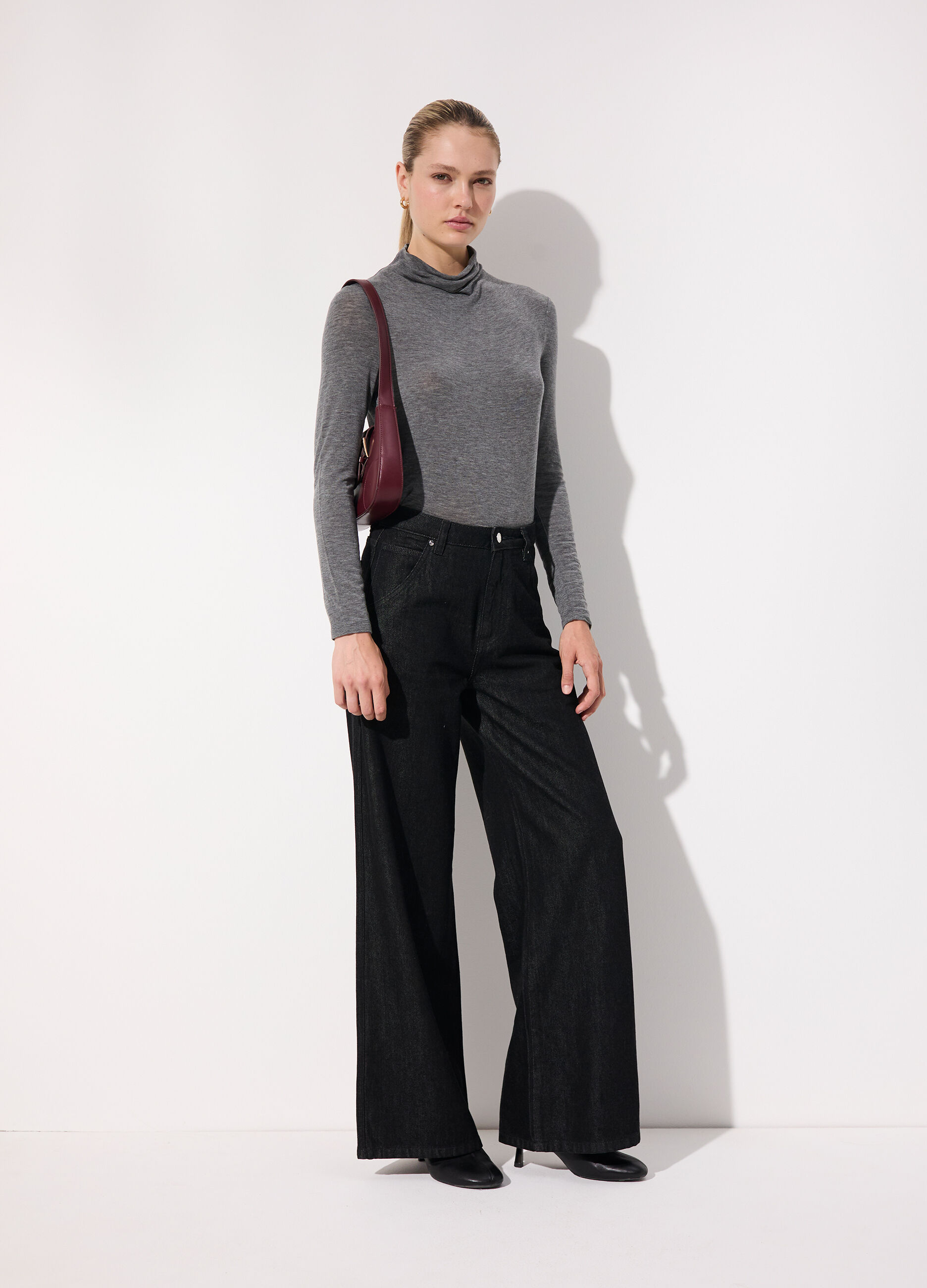 Lupetto tricot a maniche lunghe in misto lana donna_0