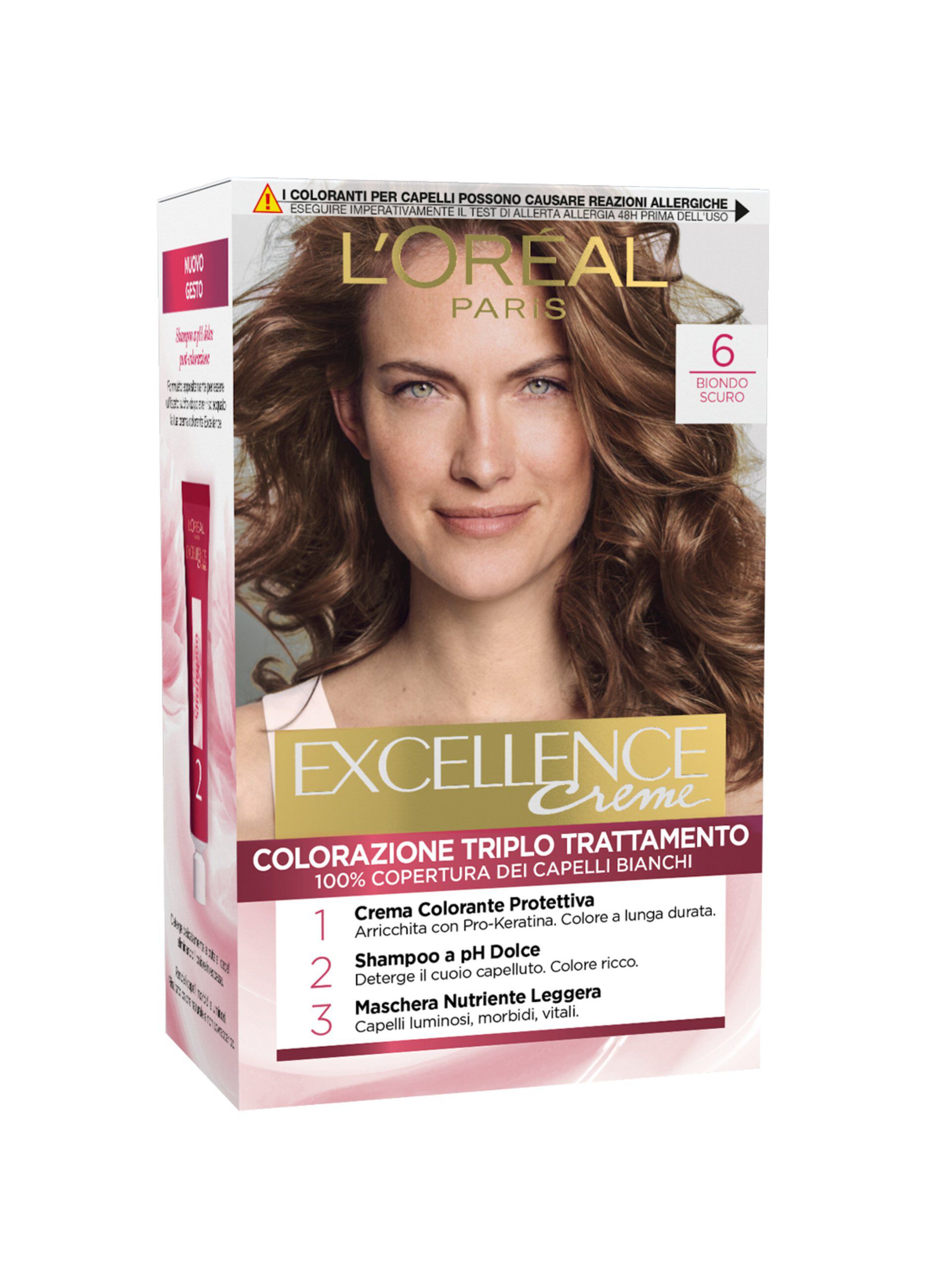 L'Oréal Paris Tinta Capelli Excellence, Copre i capelli bianchi, colore ricco, luminoso e a lunga durata, 6 Biondo Scuro._0